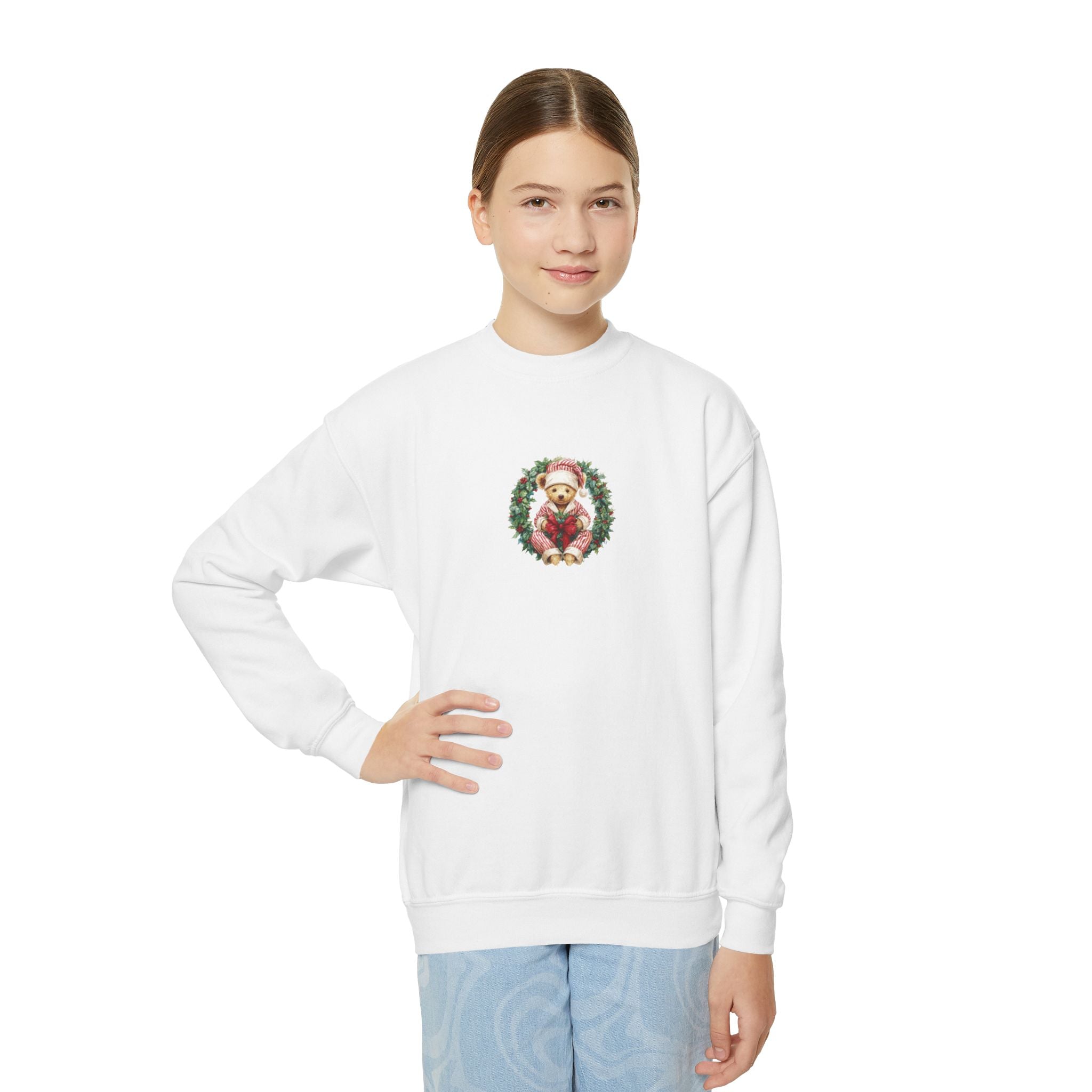 Kids Christmas Crewneck Sweatshirt – Vintage Santa Wreath Design