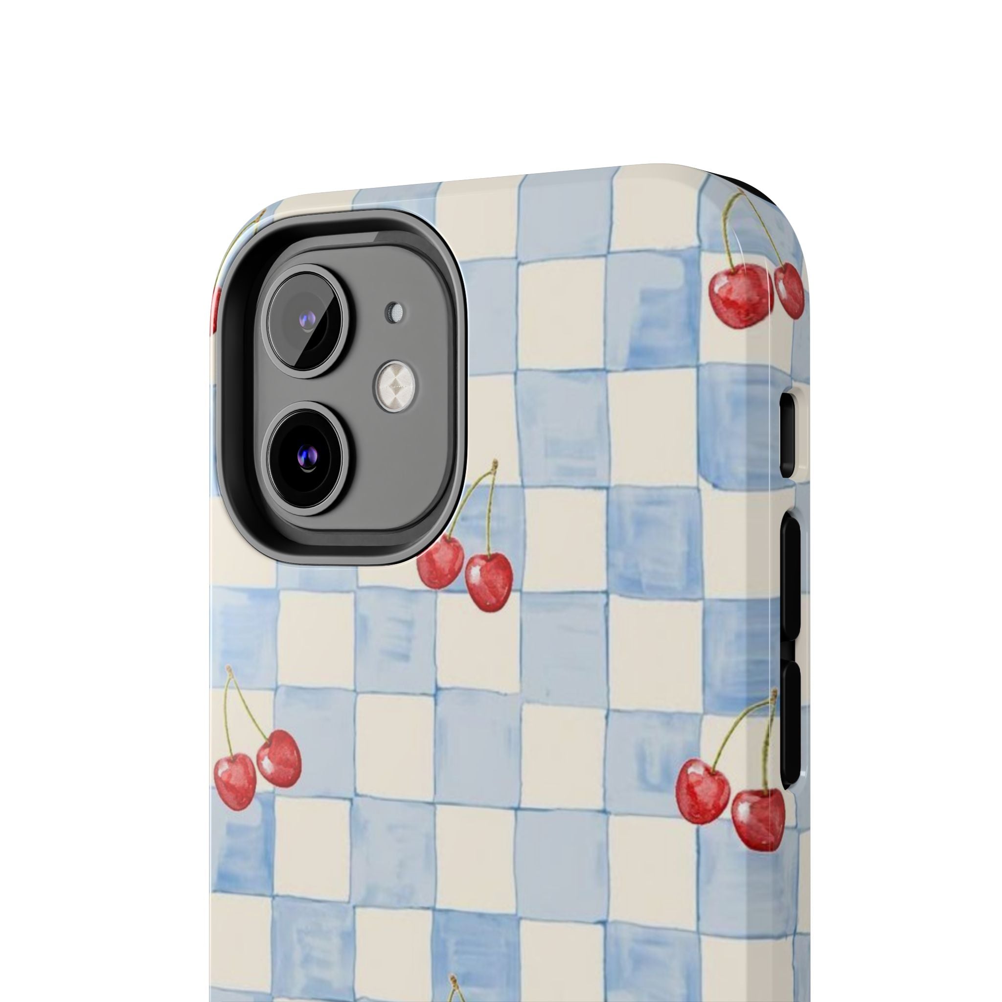 Retro Blue Plaid Cherry Pattern Phone Case
