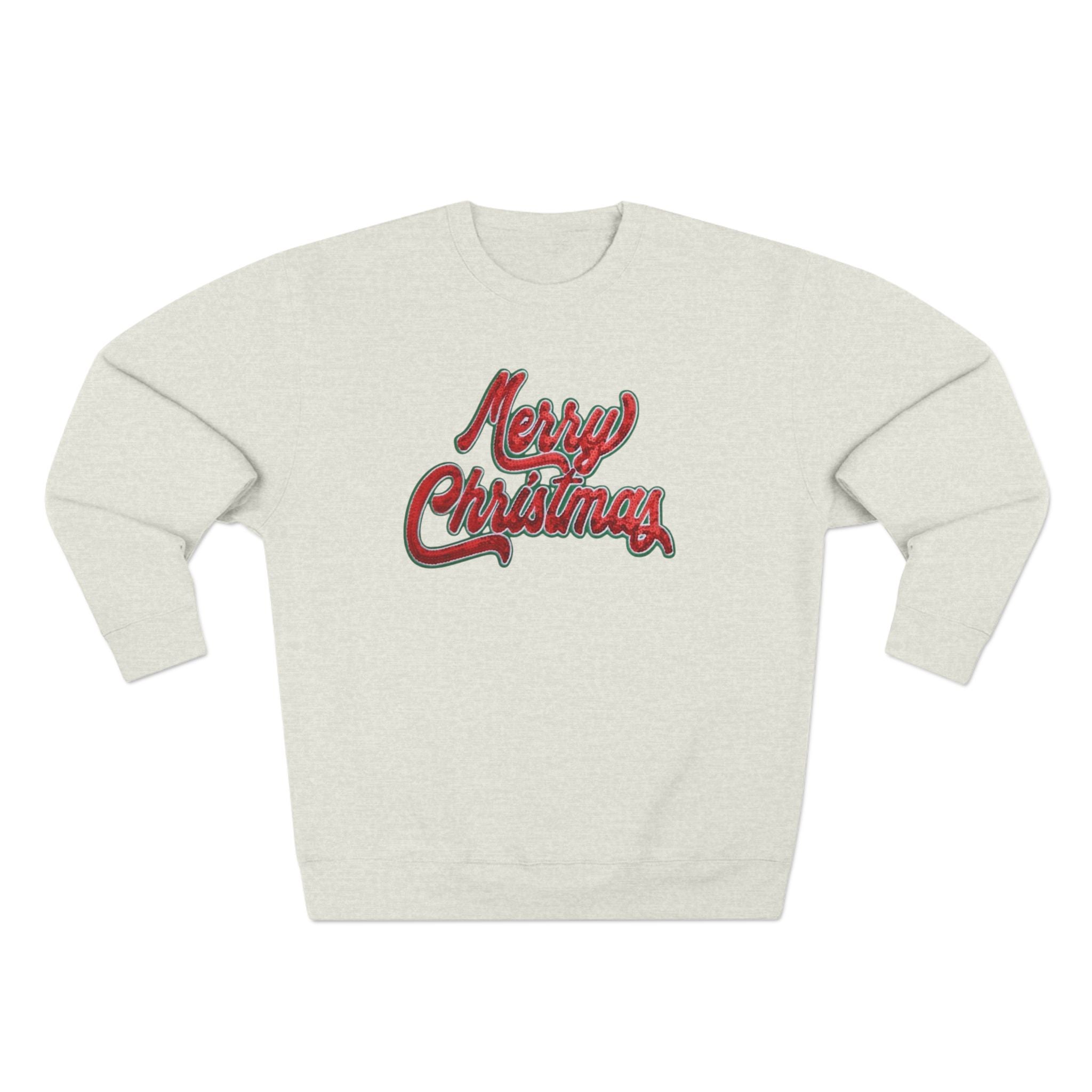 Merry Christmas Crewneck Sweatshirt – Retro Sequin Script Holiday Sweatshirt