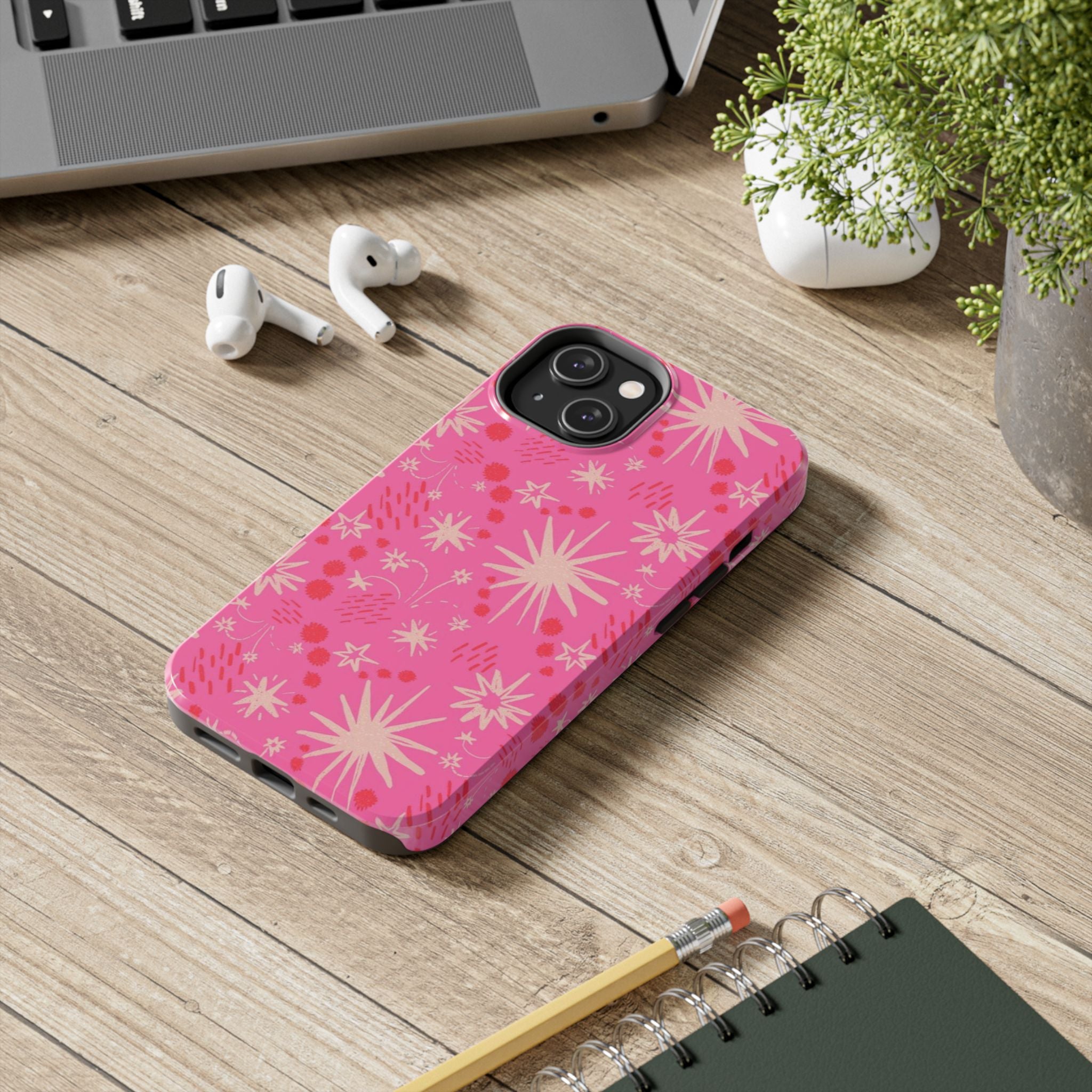 Tough Phone Case — Pink Retro Starburst Floral Protective Cover
