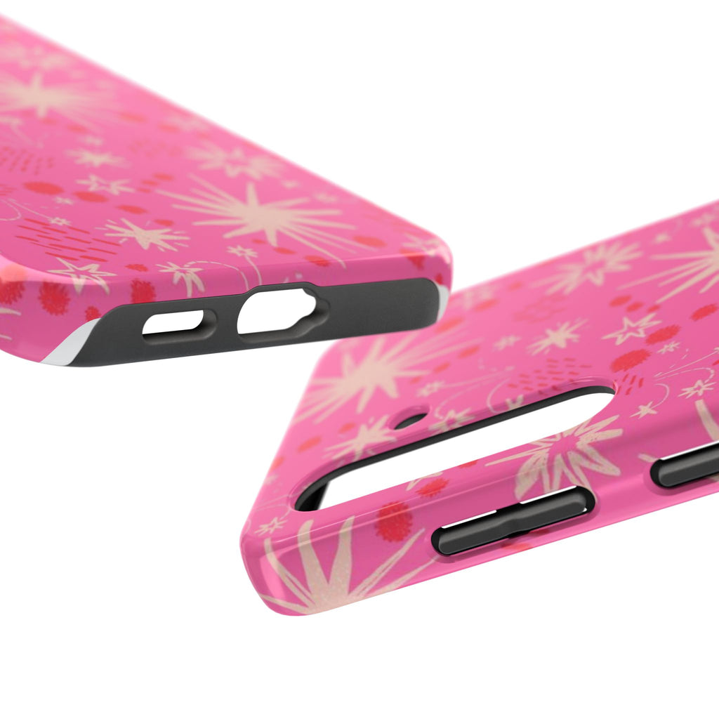 Tough Phone Case — Pink Retro Starburst Floral Protective Cover