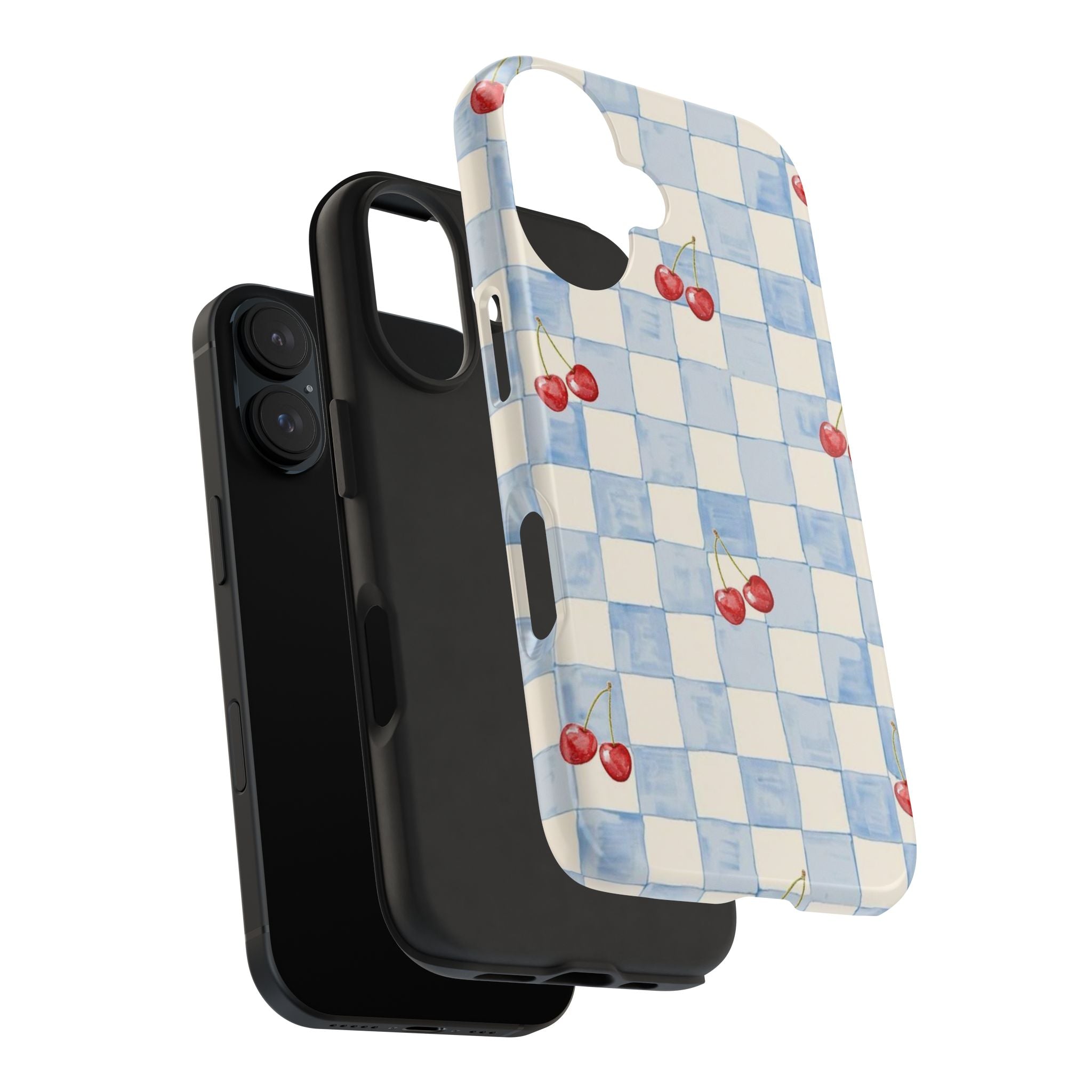 Retro Blue Plaid Cherry Pattern Phone Case