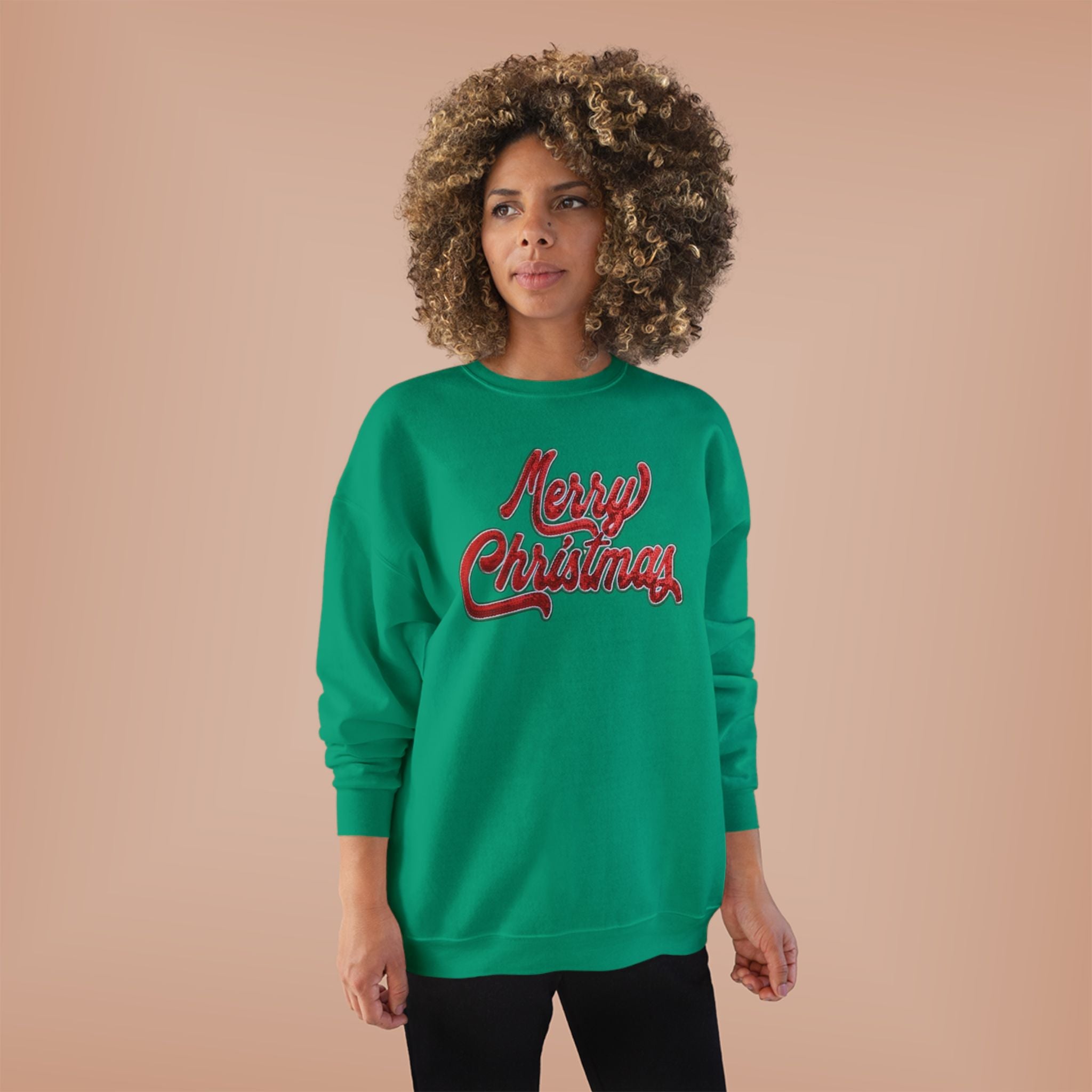 Merry Christmas Crewneck Sweatshirt — Retro Sequin Holiday Sweater