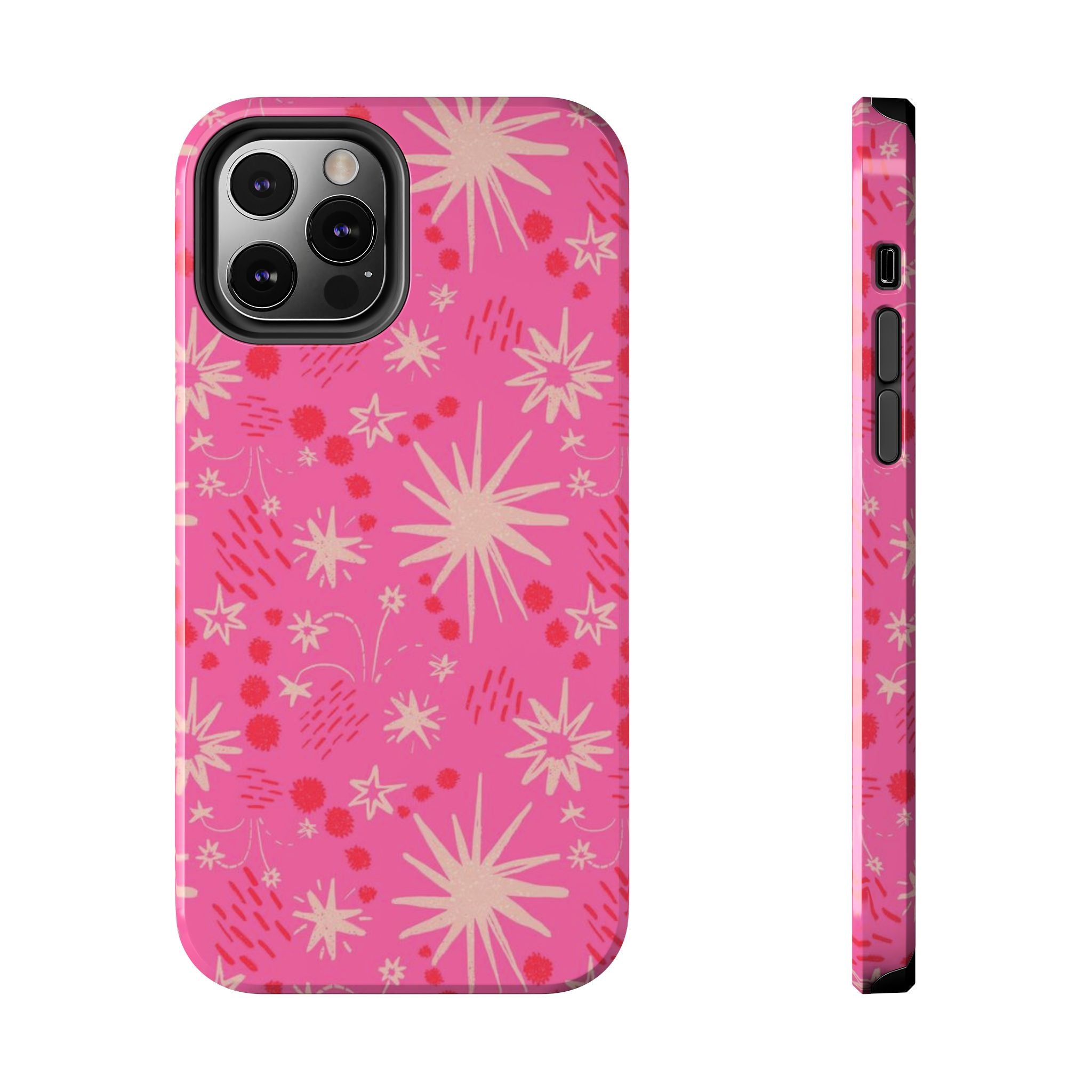 Tough Phone Case — Pink Retro Starburst Floral Protective Cover