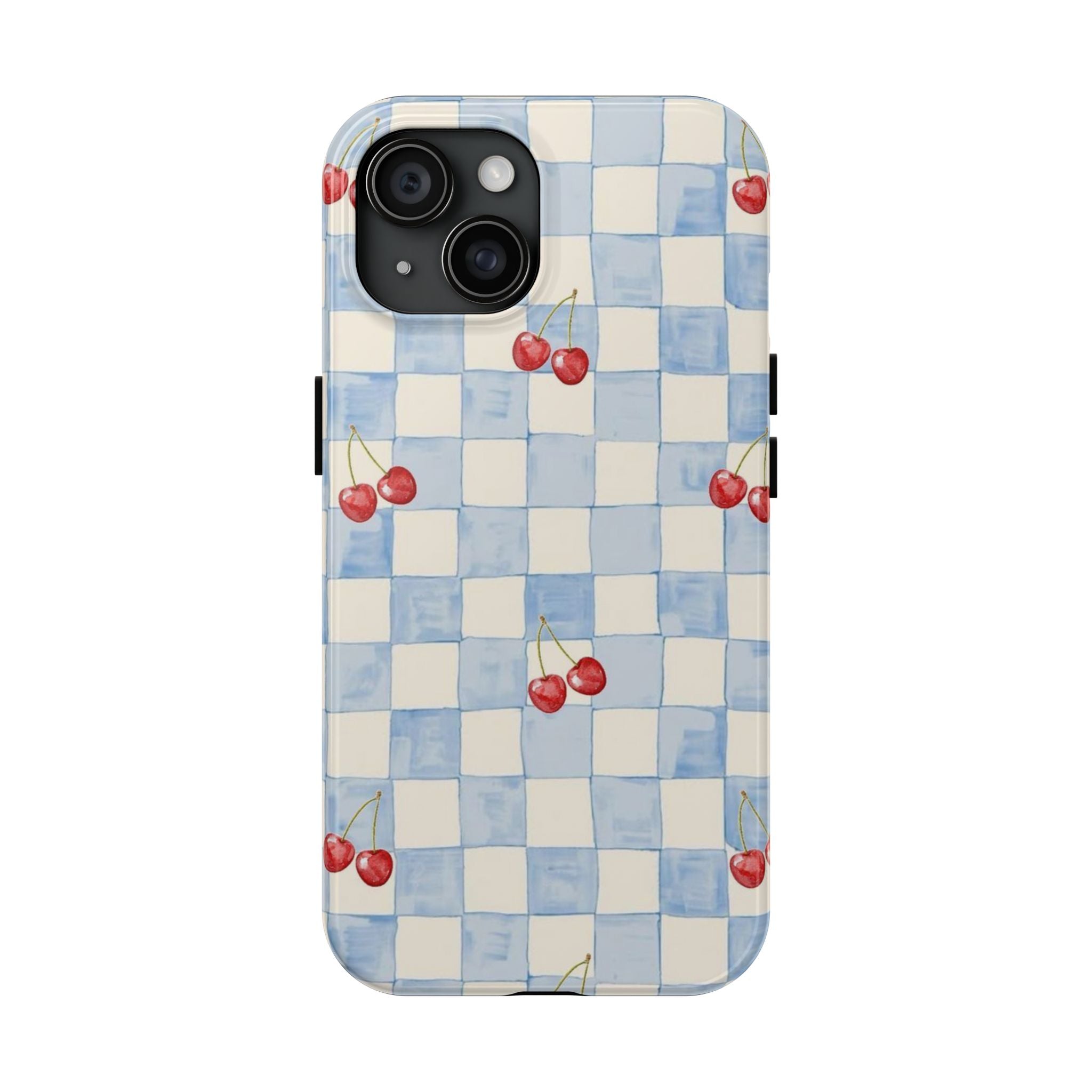 Retro Blue Plaid Cherry Pattern Phone Case