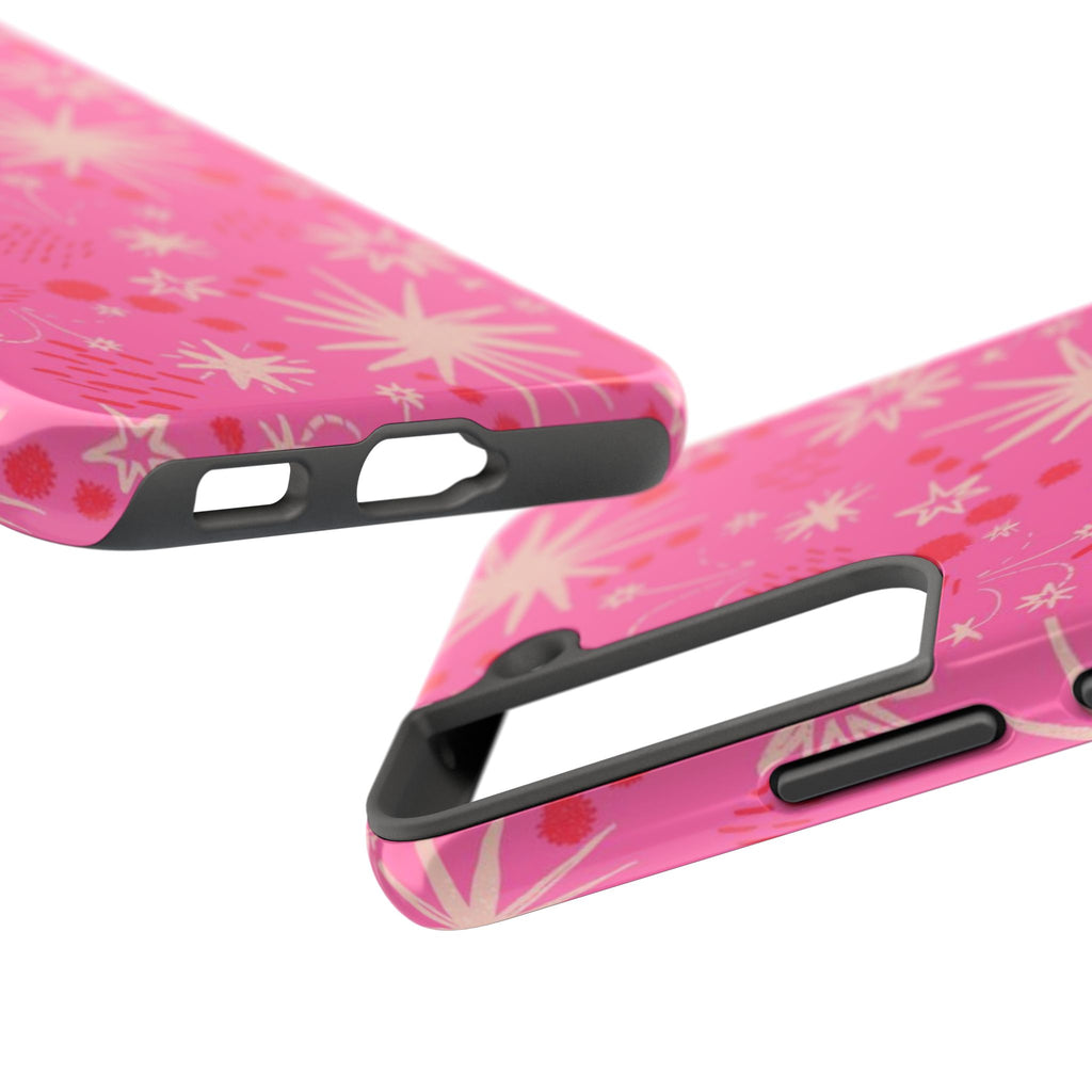 Tough Phone Case — Pink Retro Starburst Floral Protective Cover
