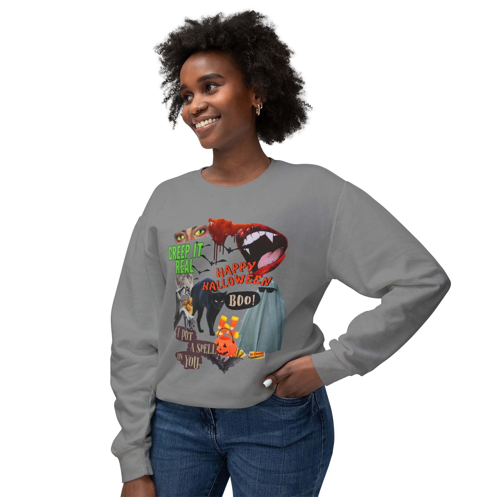 Halloween-Themed Unisex Lightweight Crewneck Sweatshirt
