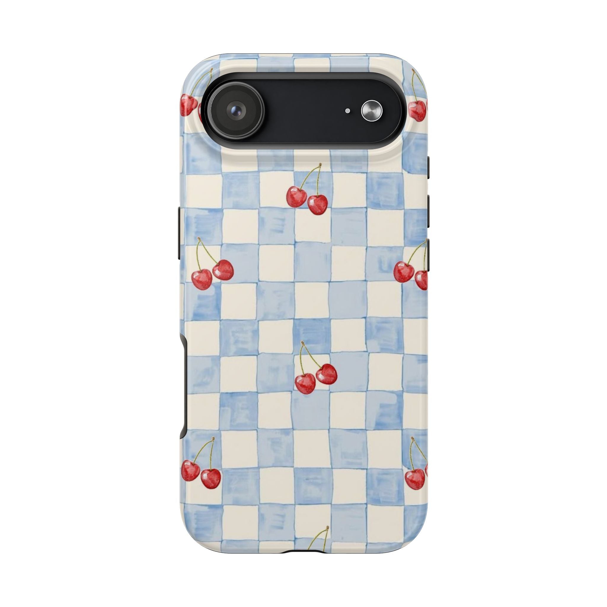 Retro Blue Plaid Cherry Pattern Phone Case