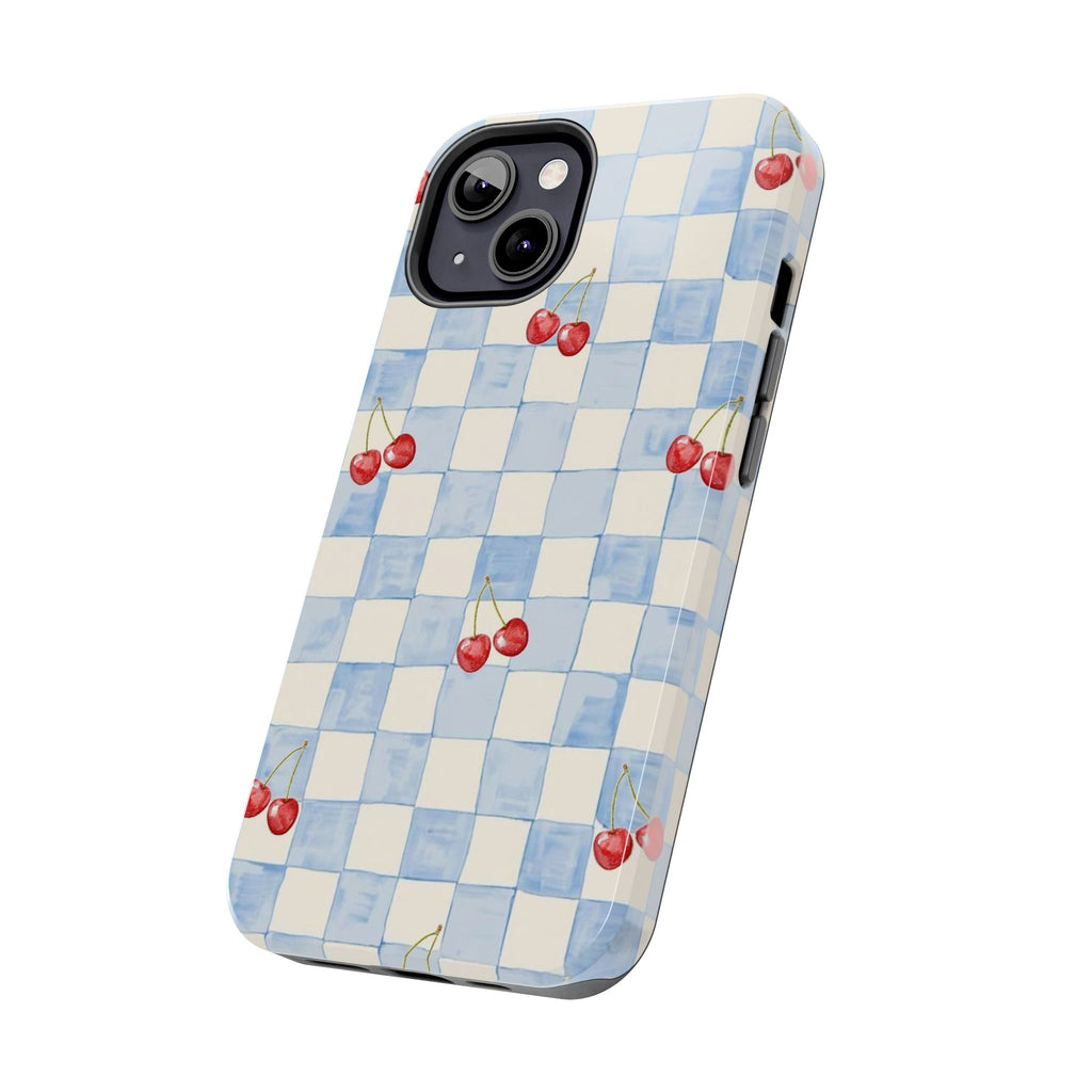 Retro Blue Plaid Cherry Pattern Phone Case