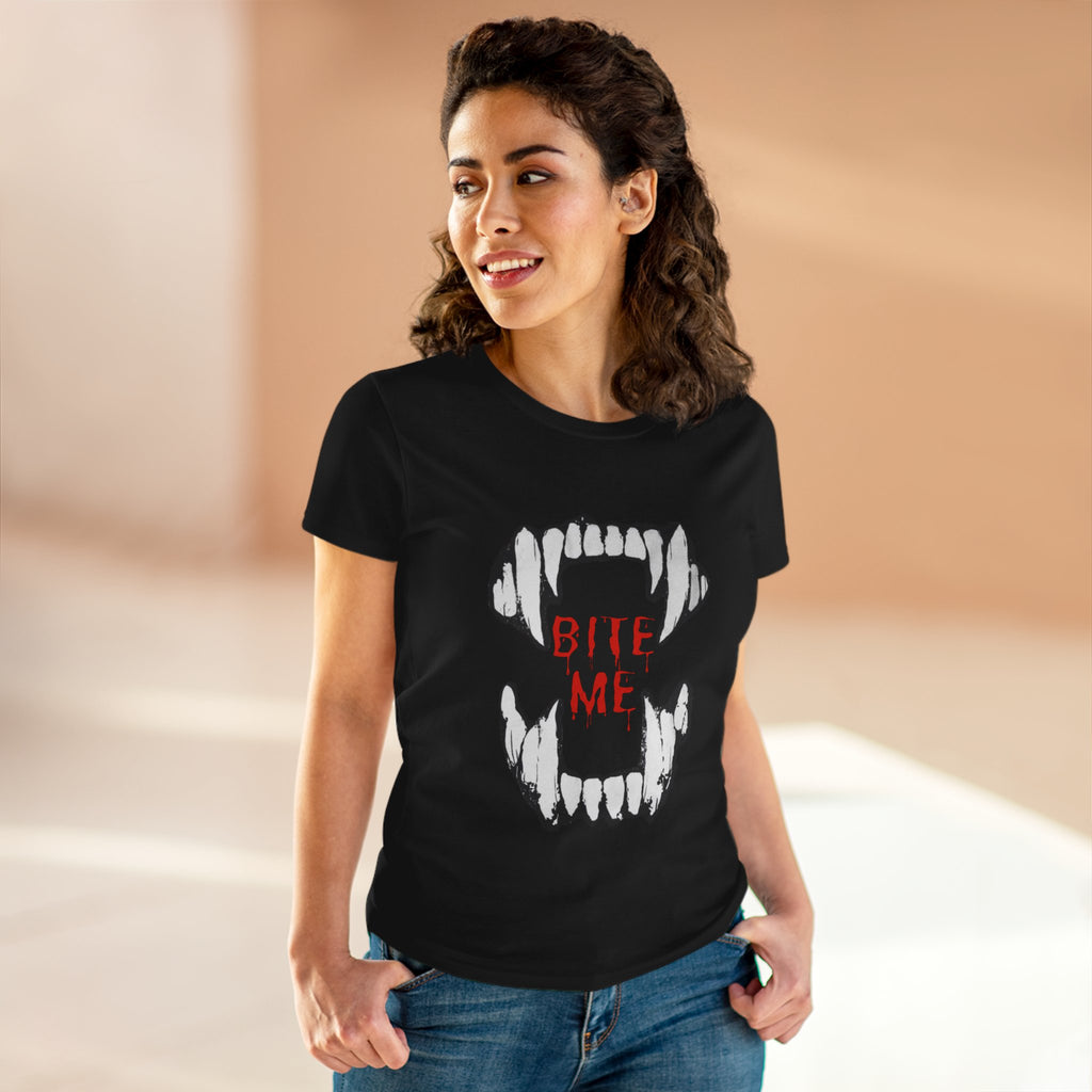 Women's Vampire Bite Tee, Halloween T-Shirt, Gothic Graphic Shirt, Cute Horror Tee, Casual Soft Cotton Top
