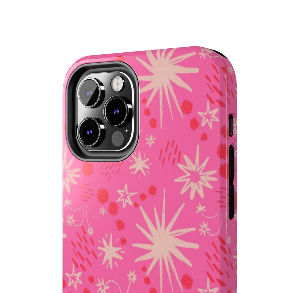 Tough Phone Case — Pink Retro Starburst Floral Protective Cover