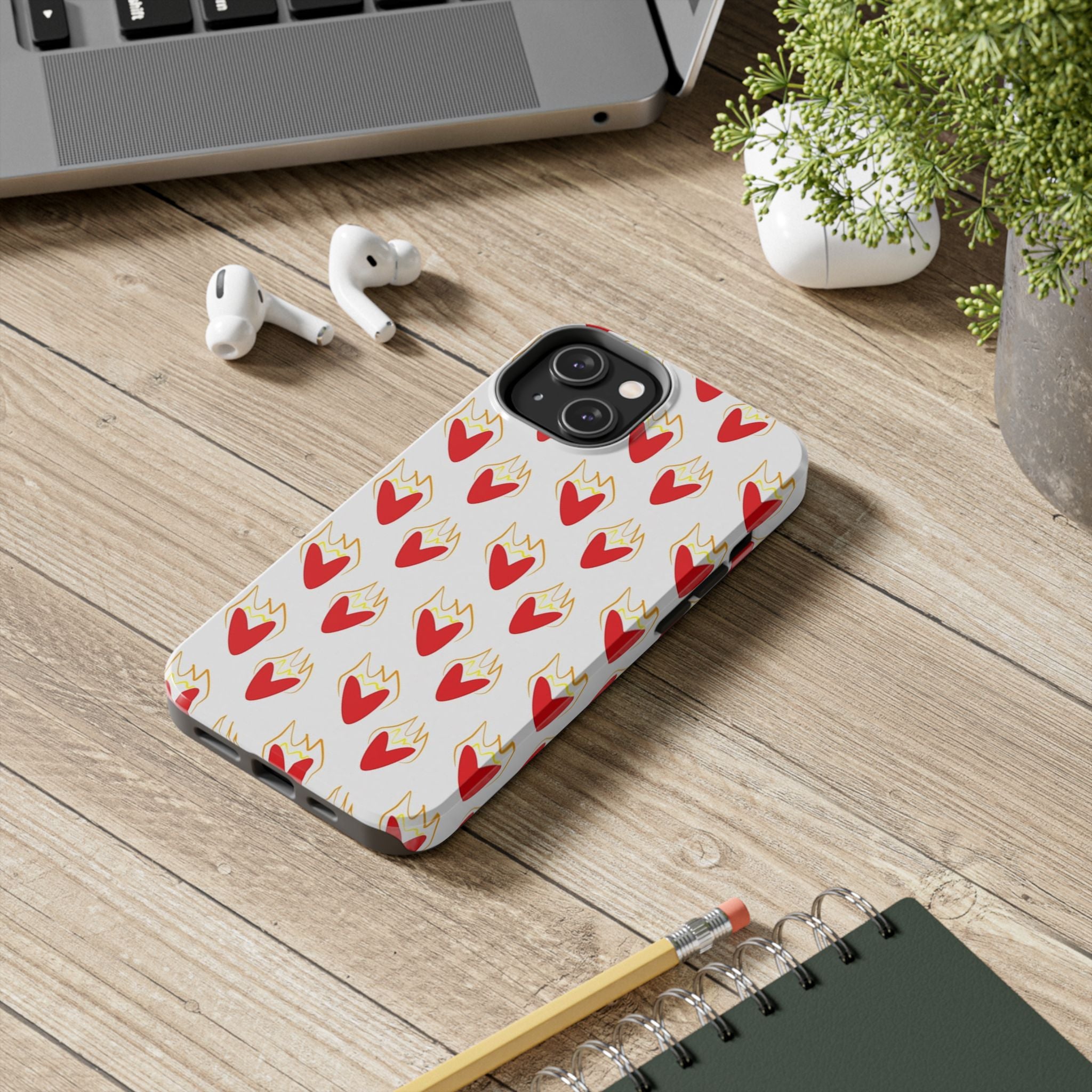 Tough Phone Case — Red Flaming Heart Pattern