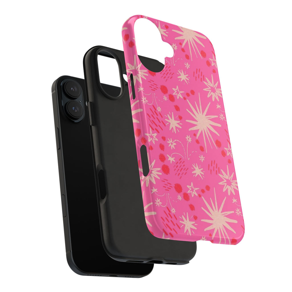 Tough Phone Case — Pink Retro Starburst Floral Protective Cover