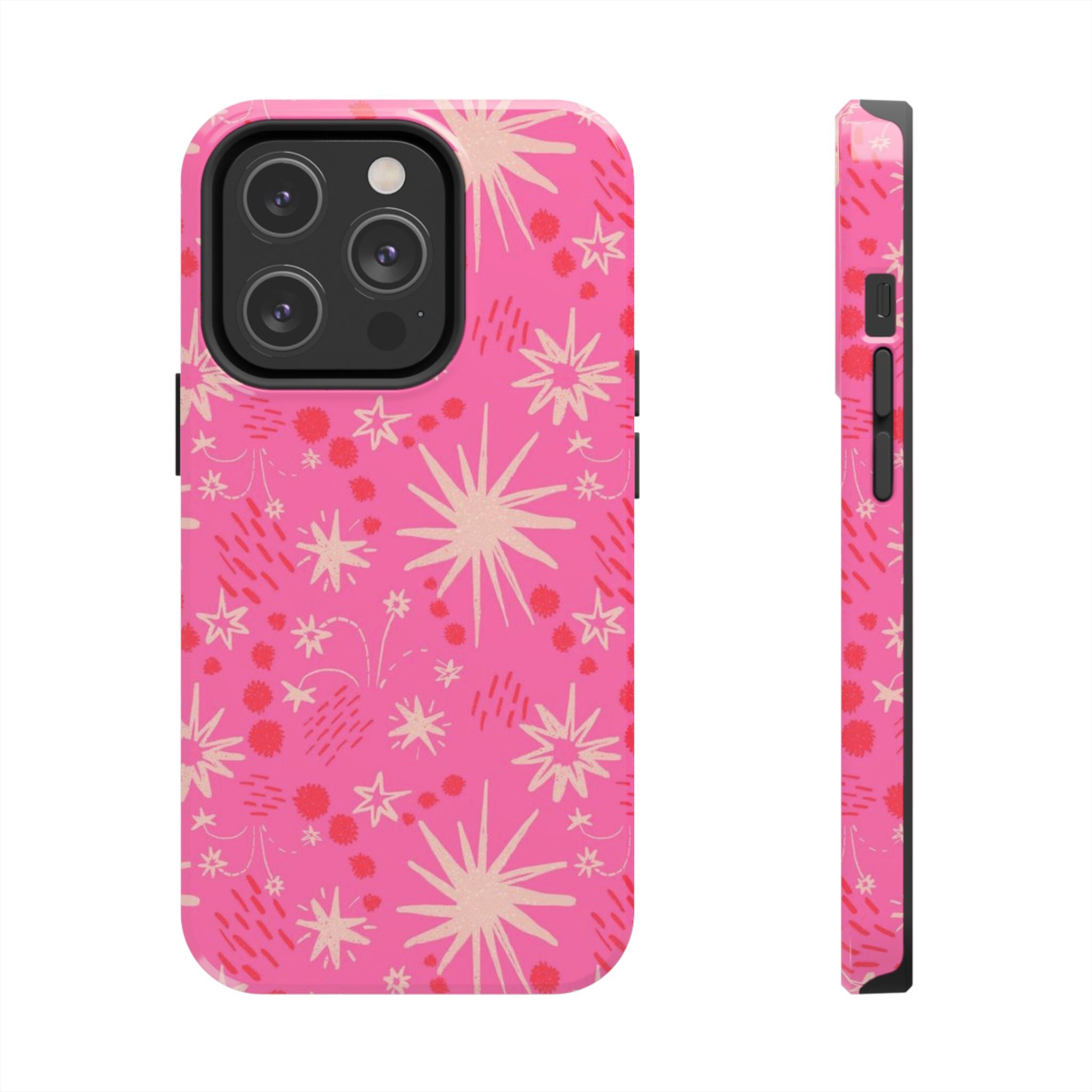 Tough Phone Case — Pink Retro Starburst Floral Protective Cover