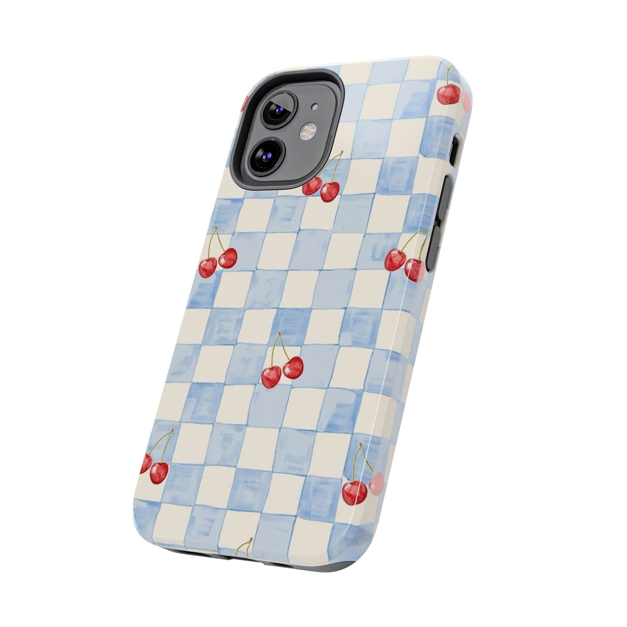 Retro Blue Plaid Cherry Pattern Phone Case