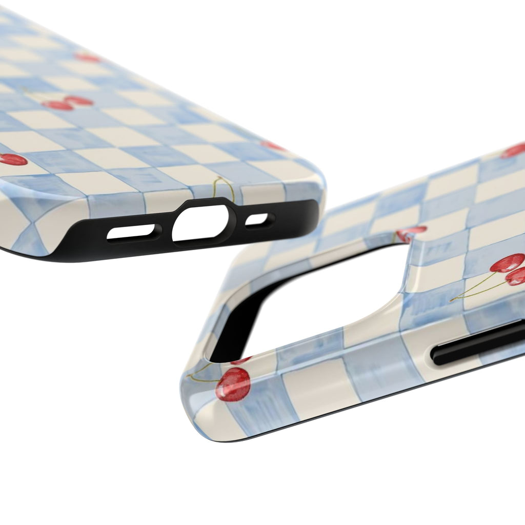 Retro Blue Plaid Cherry Pattern Phone Case