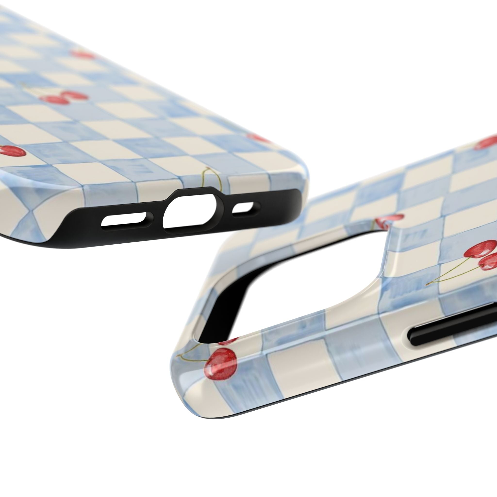 Retro Blue Plaid Cherry Pattern Phone Case