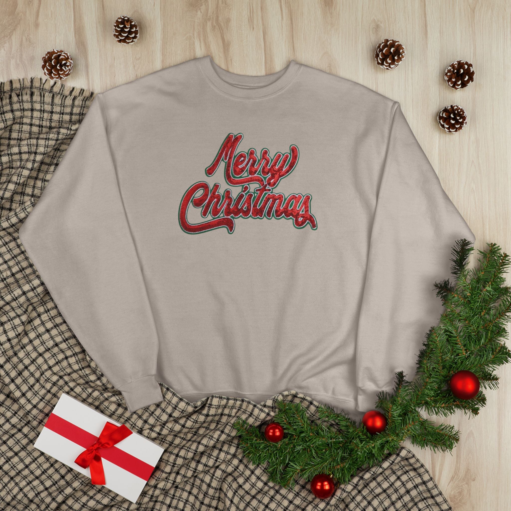 Merry Christmas Crewneck Sweatshirt — Retro Sequin Holiday Sweater
