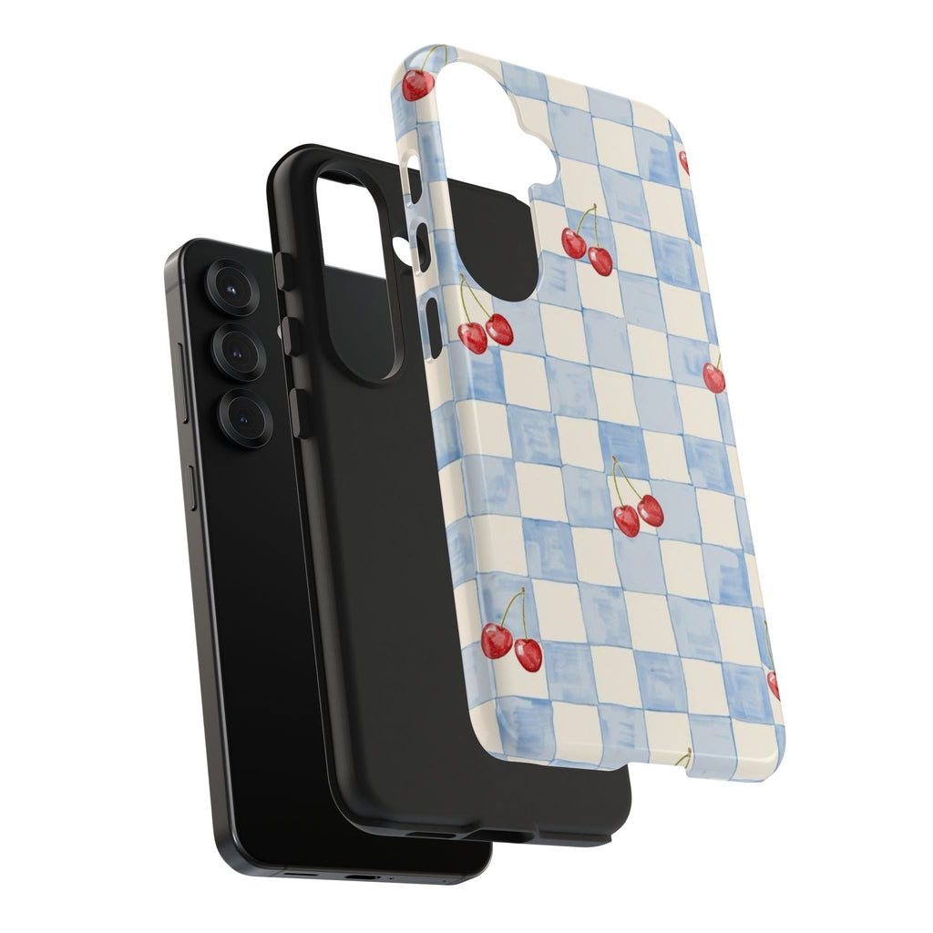 Retro Blue Plaid Cherry Pattern Phone Case