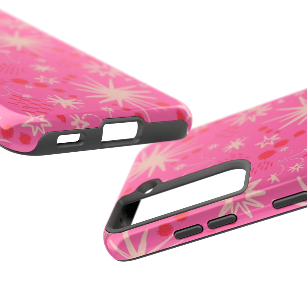 Tough Phone Case — Pink Retro Starburst Floral Protective Cover