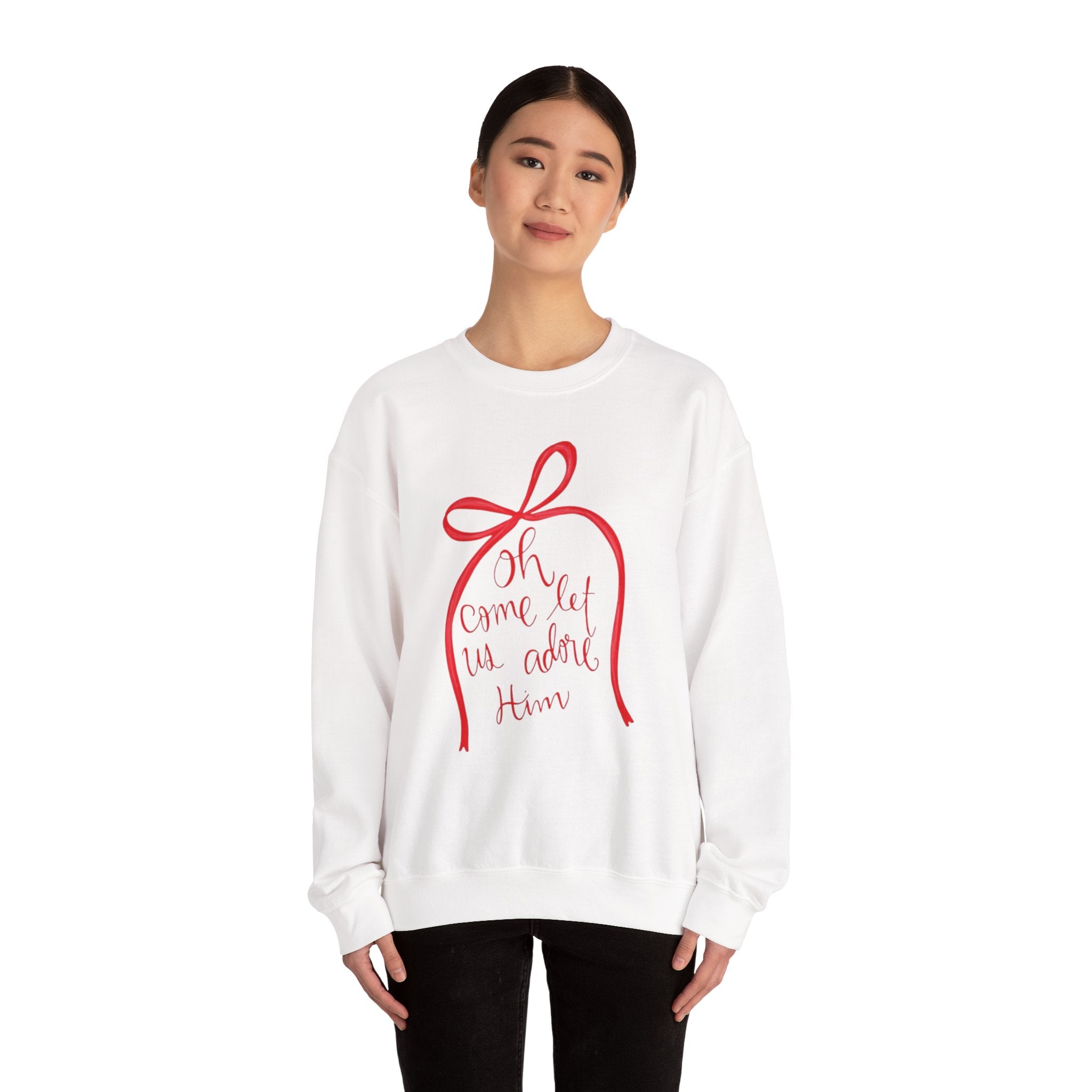 Let Us Adore Him Bow Crewneck Sweatshirt