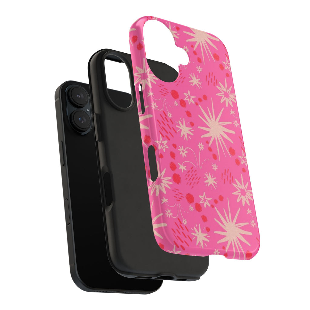 Tough Phone Case — Pink Retro Starburst Floral Protective Cover