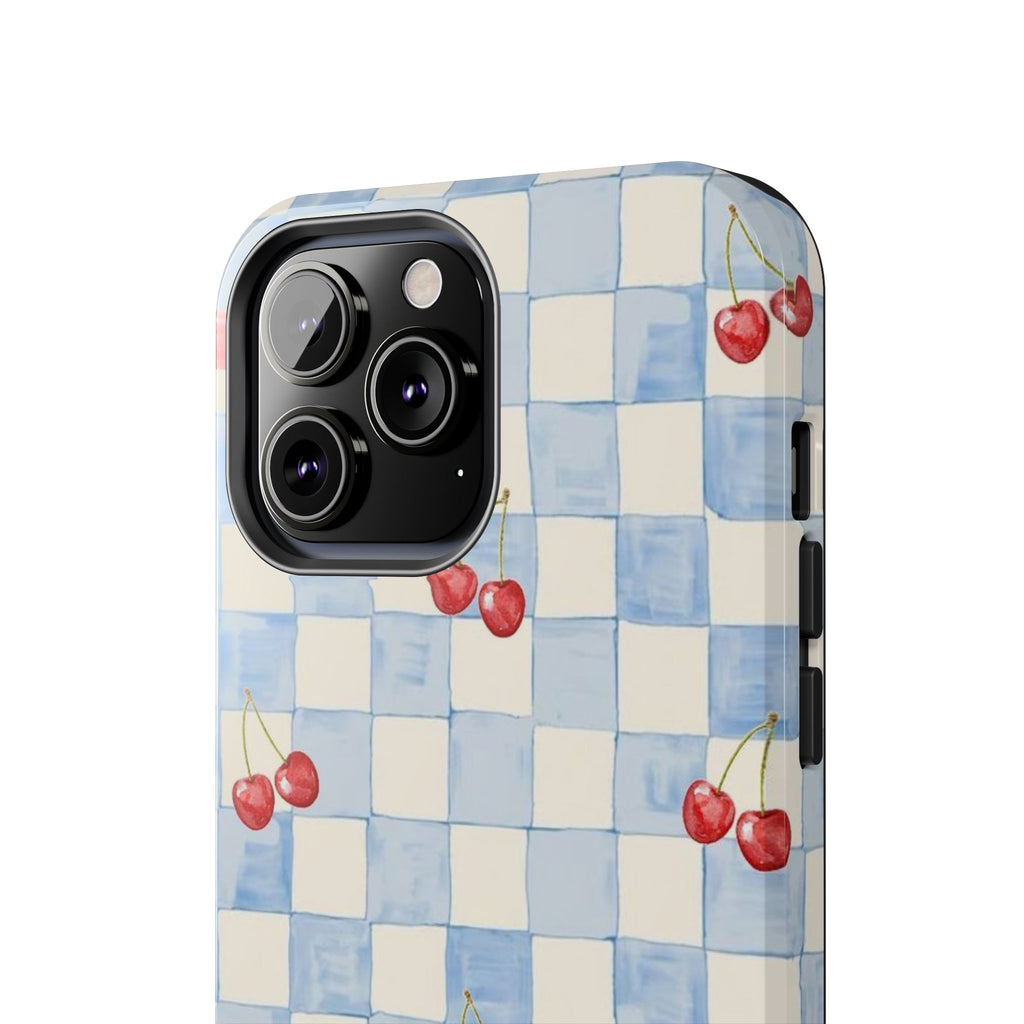 Retro Blue Plaid Cherry Pattern Phone Case