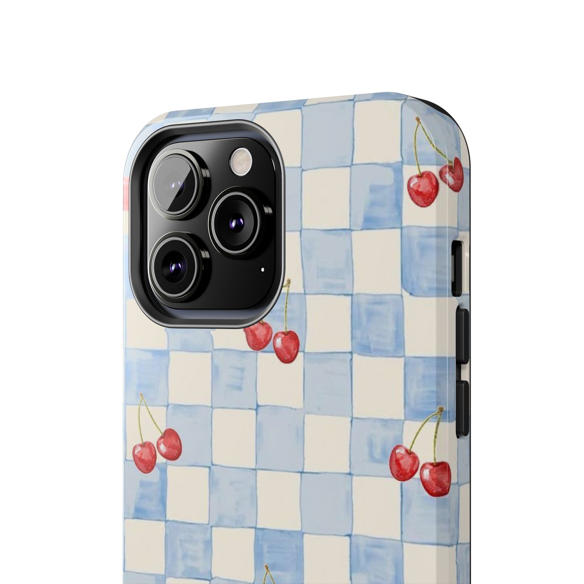 Retro Blue Plaid Cherry Pattern Phone Case