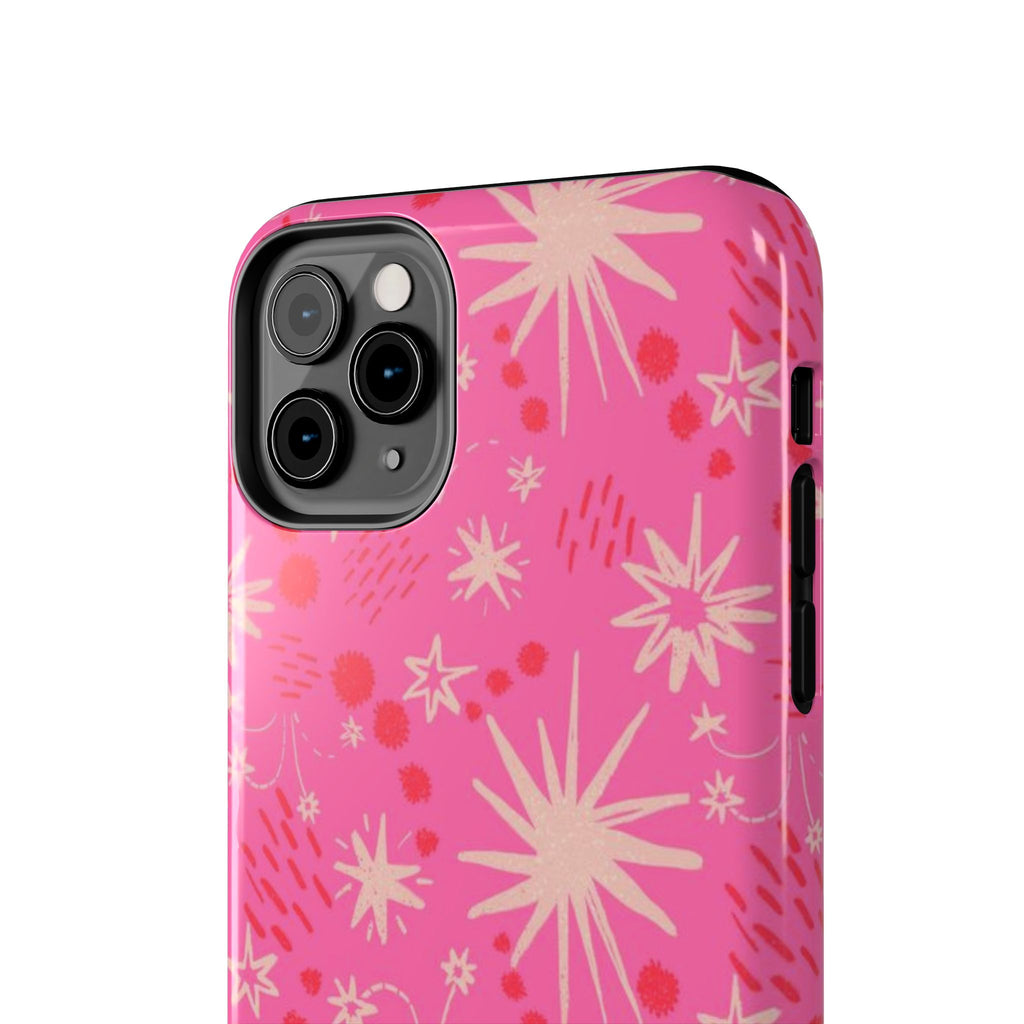 Tough Phone Case — Pink Retro Starburst Floral Protective Cover