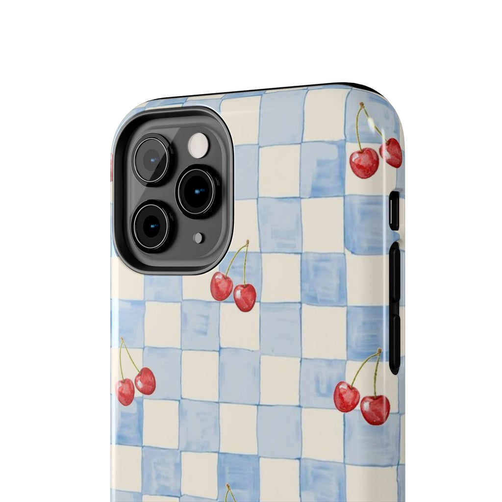 Retro Blue Plaid Cherry Pattern Phone Case