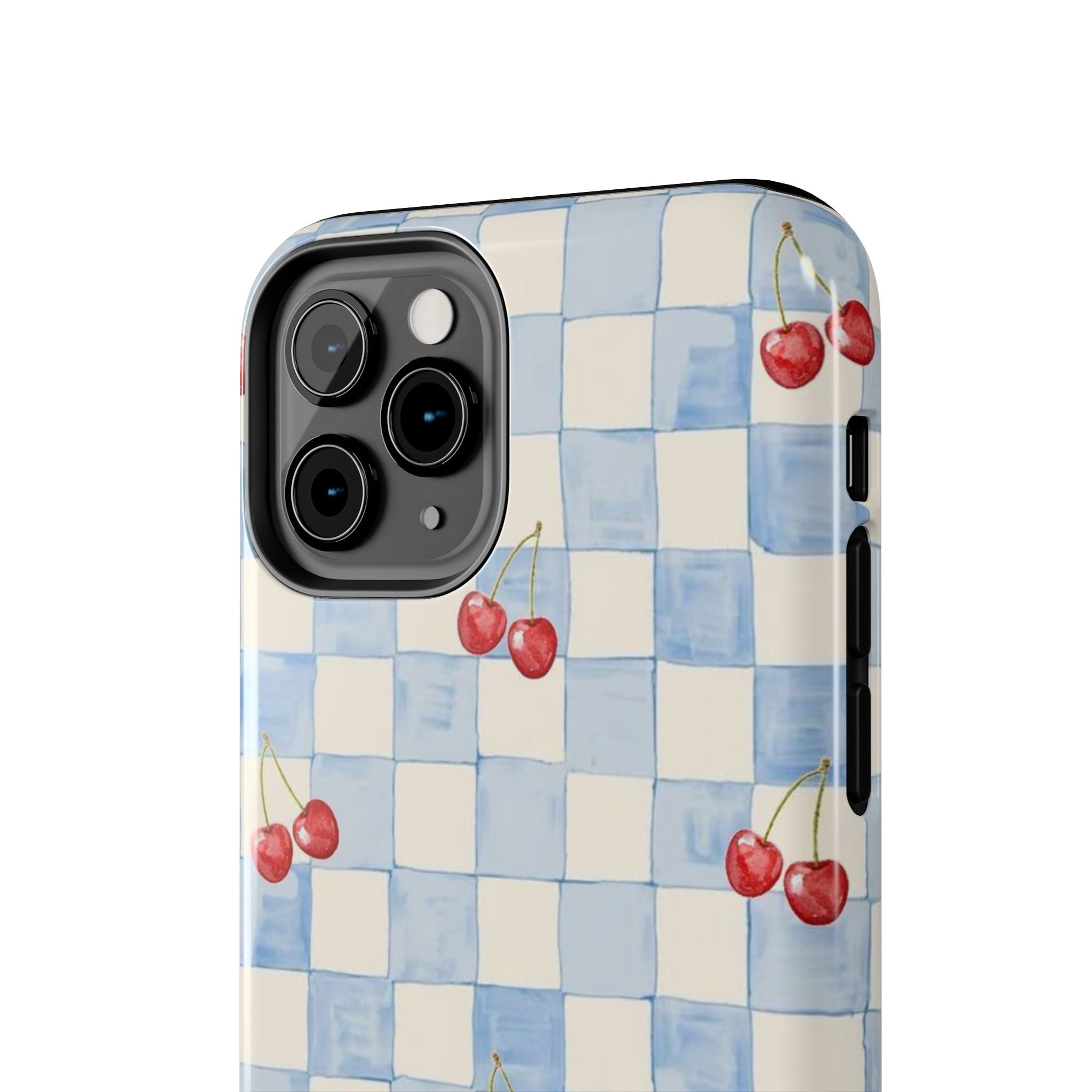 Retro Blue Plaid Cherry Pattern Phone Case