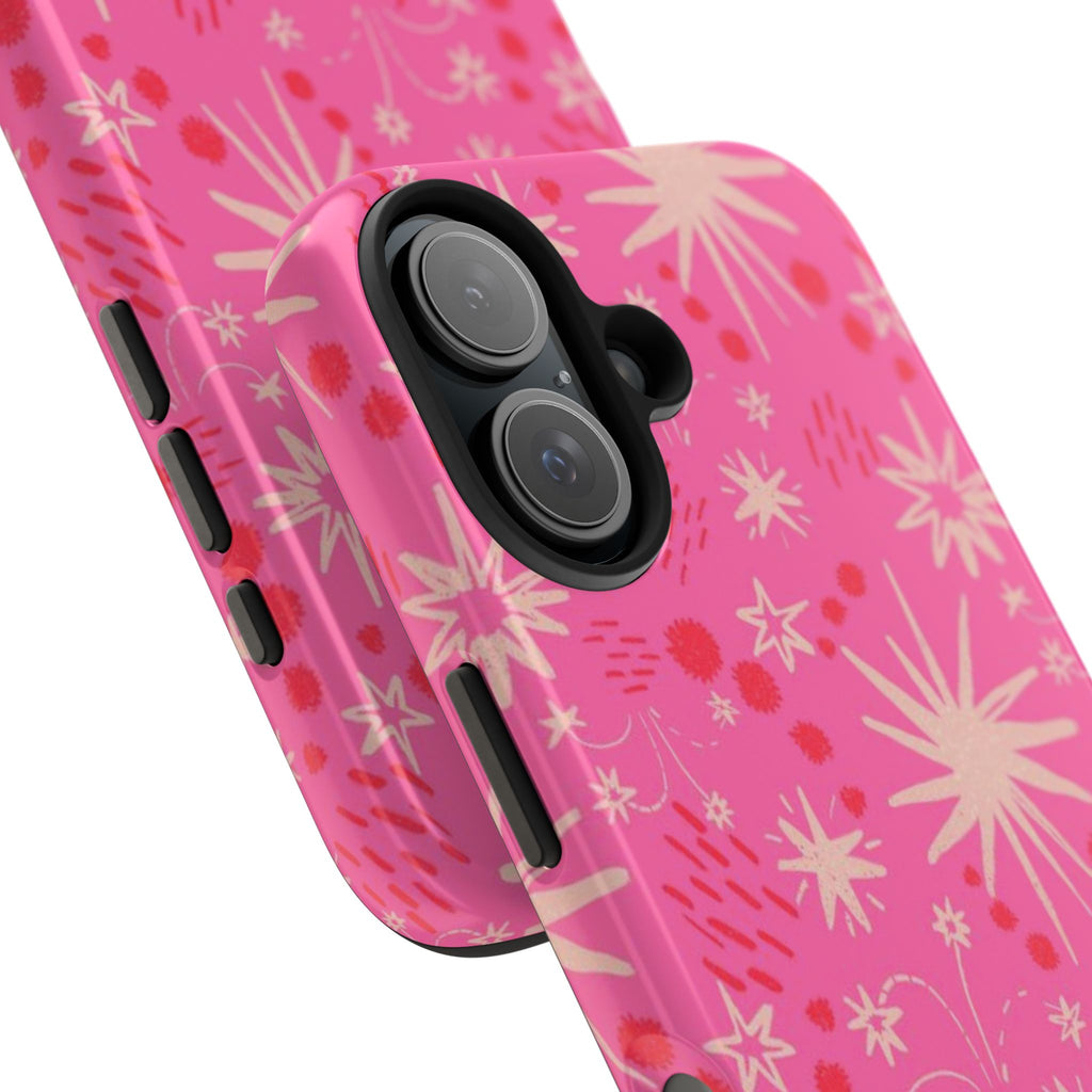Tough Phone Case — Pink Retro Starburst Floral Protective Cover