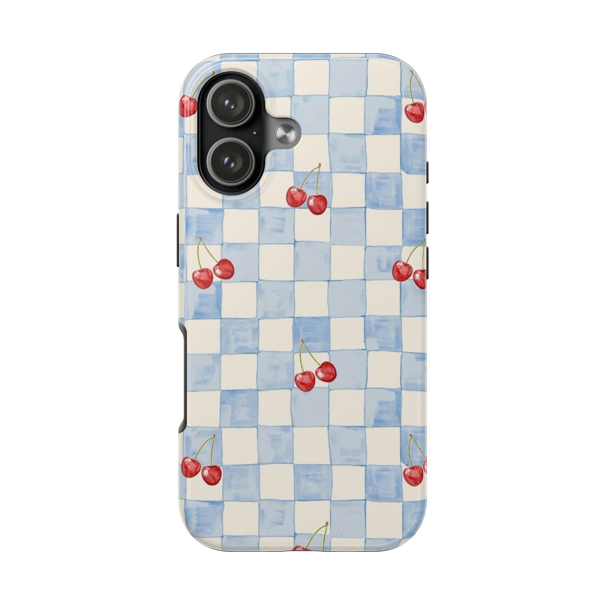 Retro Blue Plaid Cherry Pattern Phone Case
