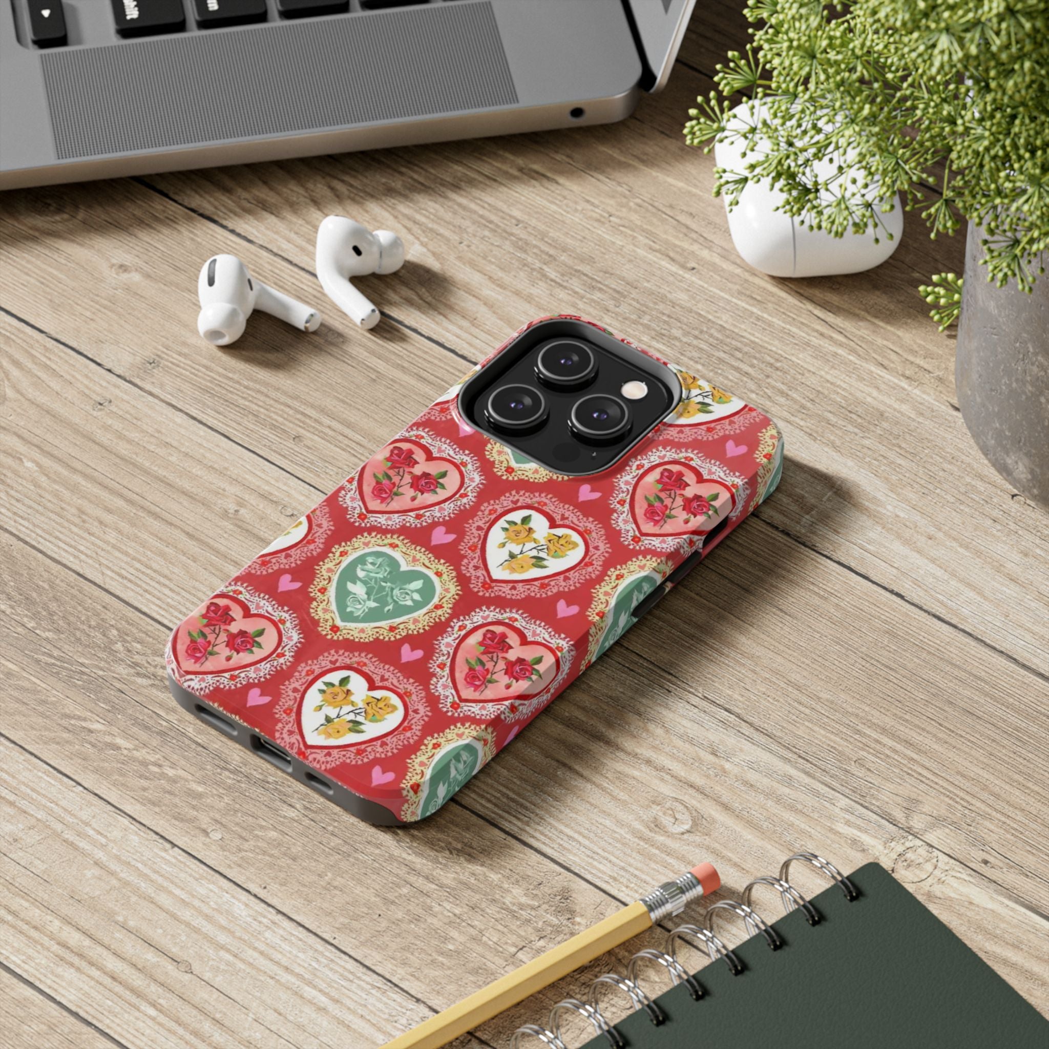Vintage Floral Heart Tough Phone Case