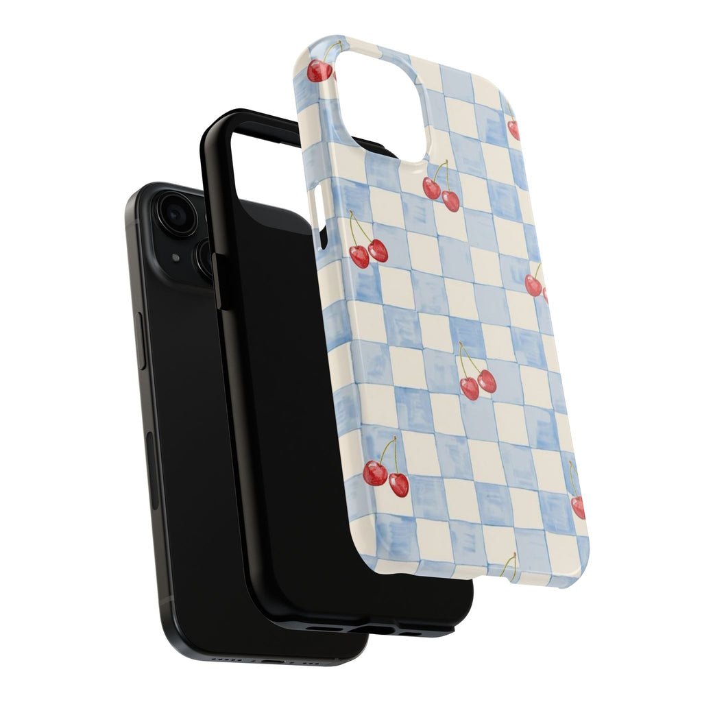 Retro Blue Plaid Cherry Pattern Phone Case