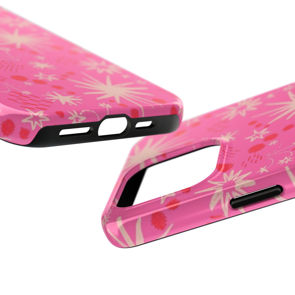 Tough Phone Case — Pink Retro Starburst Floral Protective Cover