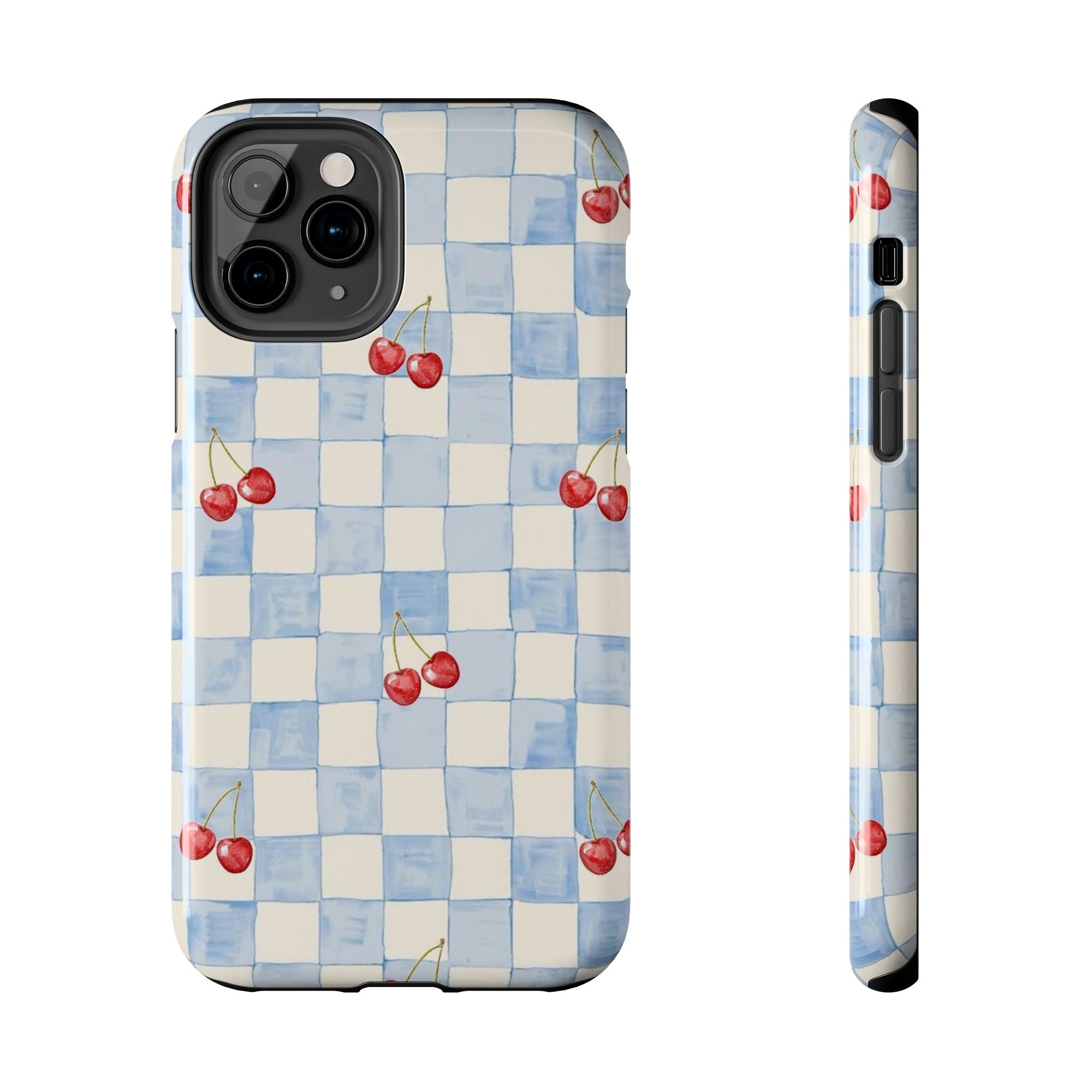 Retro Blue Plaid Cherry Pattern Phone Case