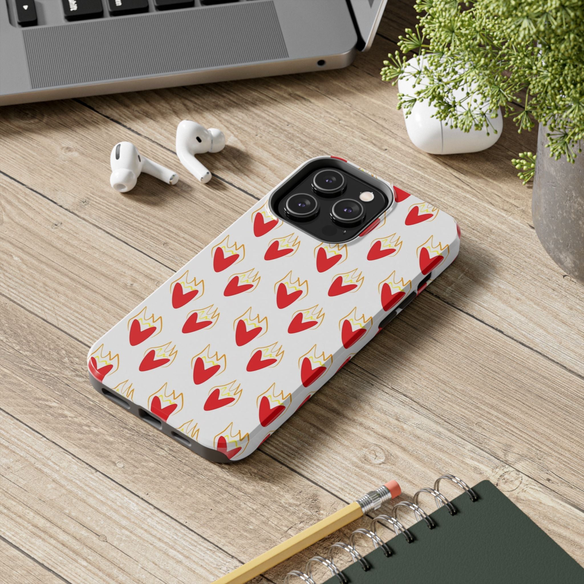 Tough Phone Case — Red Flaming Heart Pattern