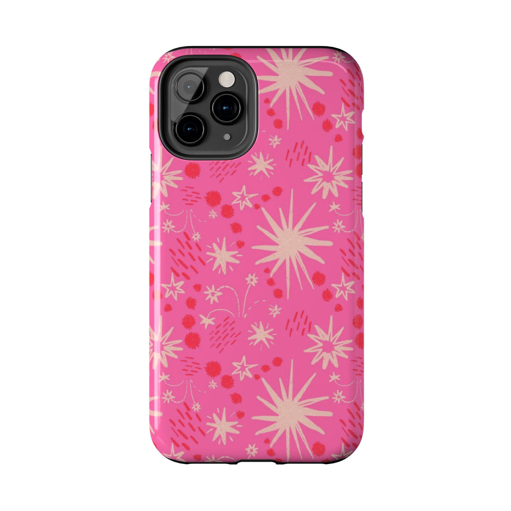 Tough Phone Case — Pink Retro Starburst Floral Protective Cover