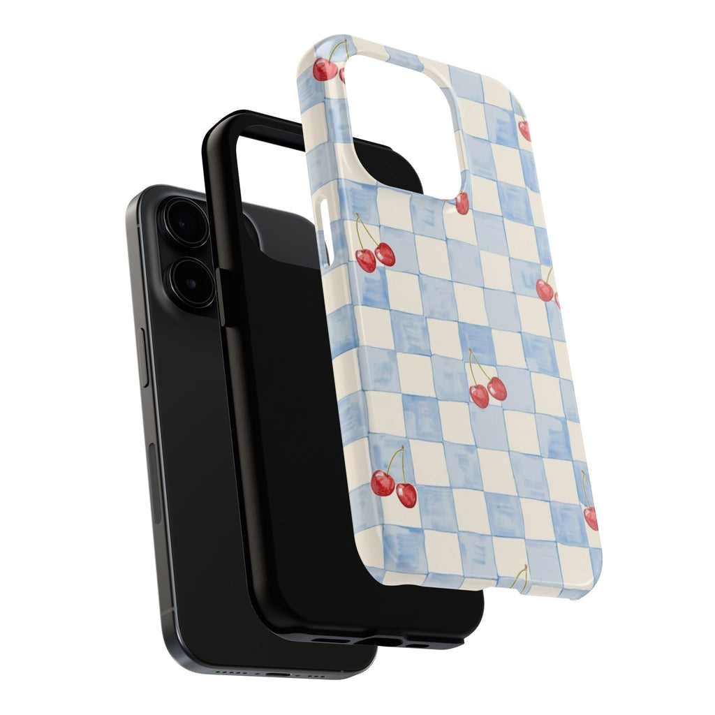 Retro Blue Plaid Cherry Pattern Phone Case