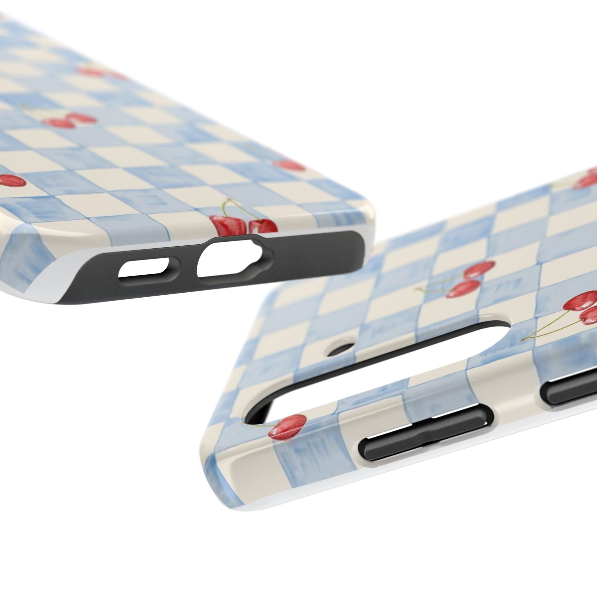 Retro Blue Plaid Cherry Pattern Phone Case