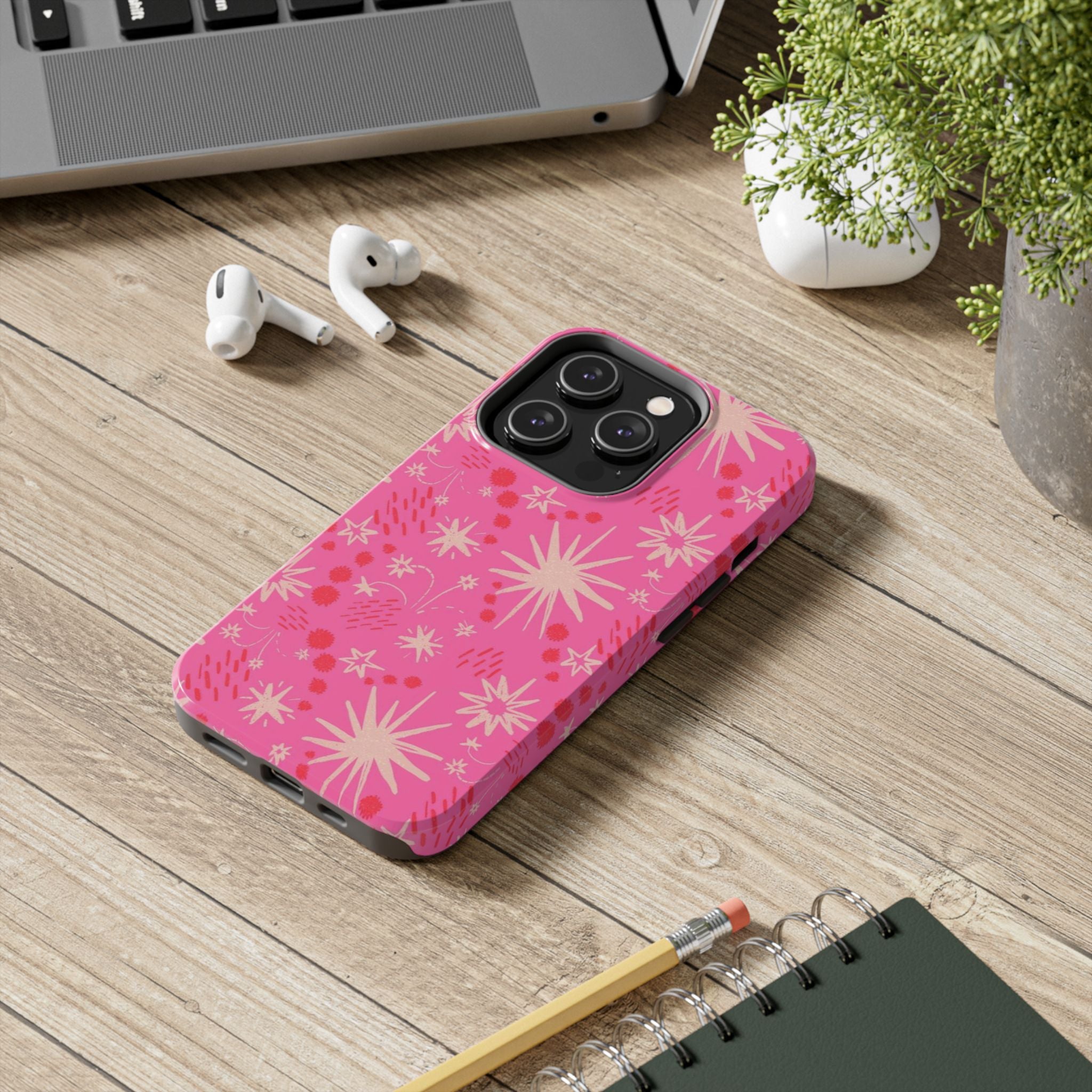 Tough Phone Case — Pink Retro Starburst Floral Protective Cover