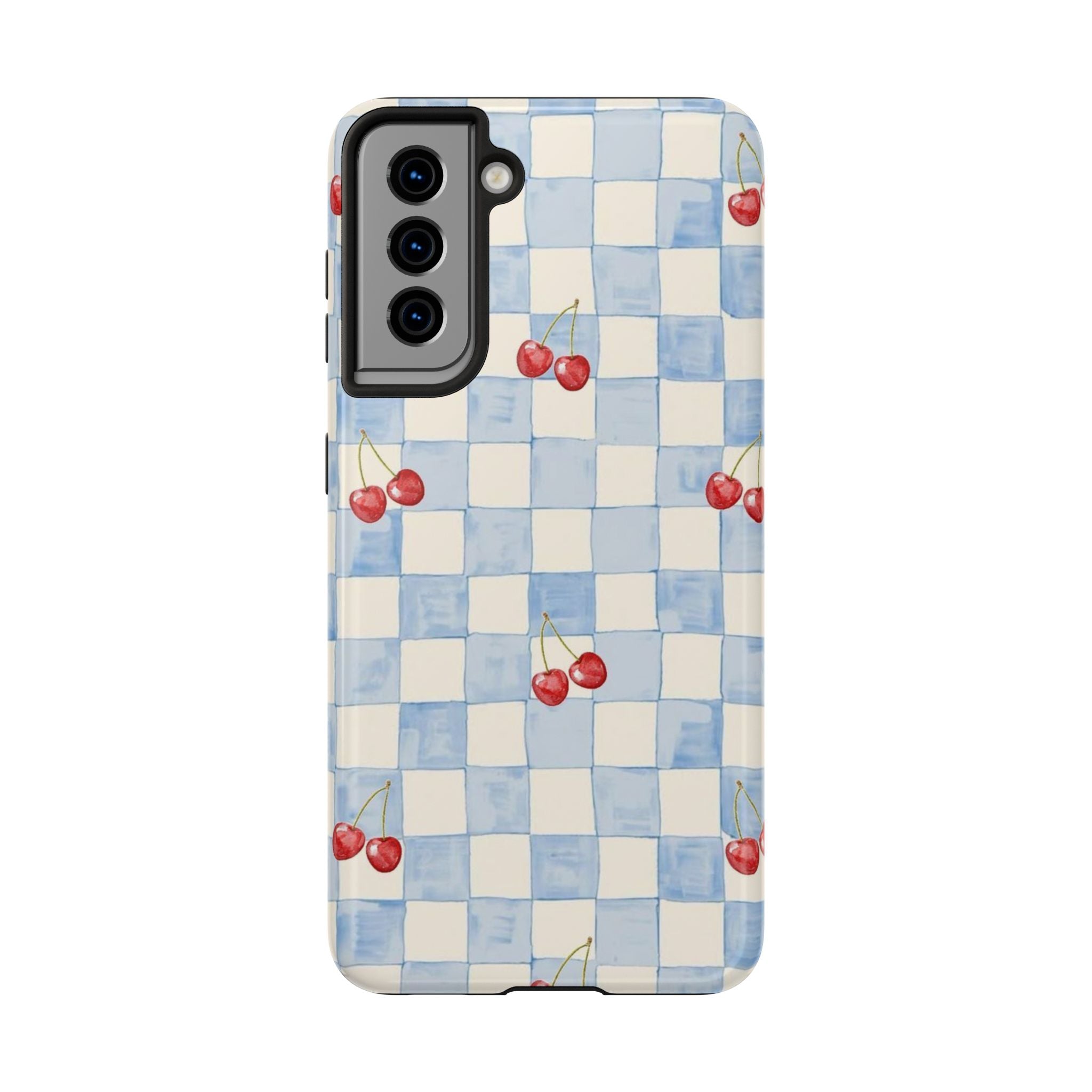 Retro Blue Plaid Cherry Pattern Phone Case
