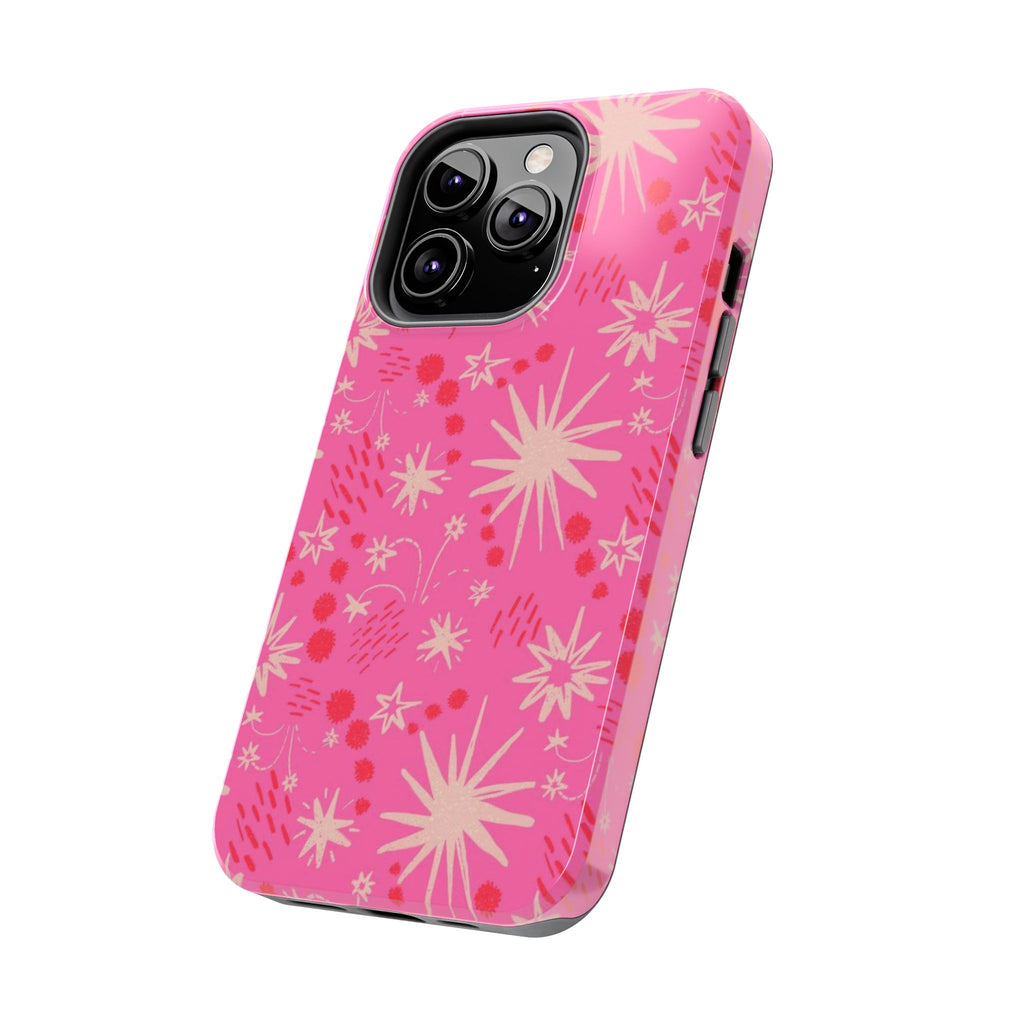 Tough Phone Case — Pink Retro Starburst Floral Protective Cover