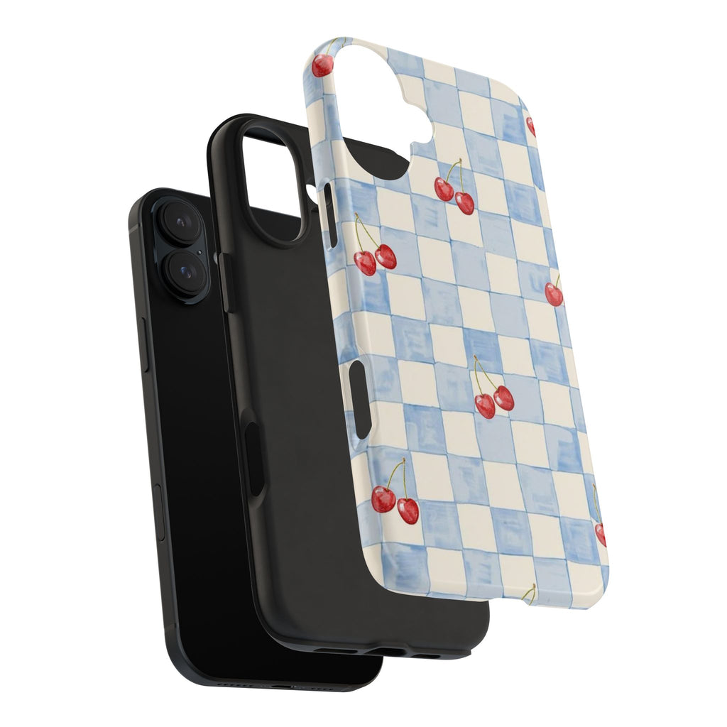 Retro Blue Plaid Cherry Pattern Phone Case