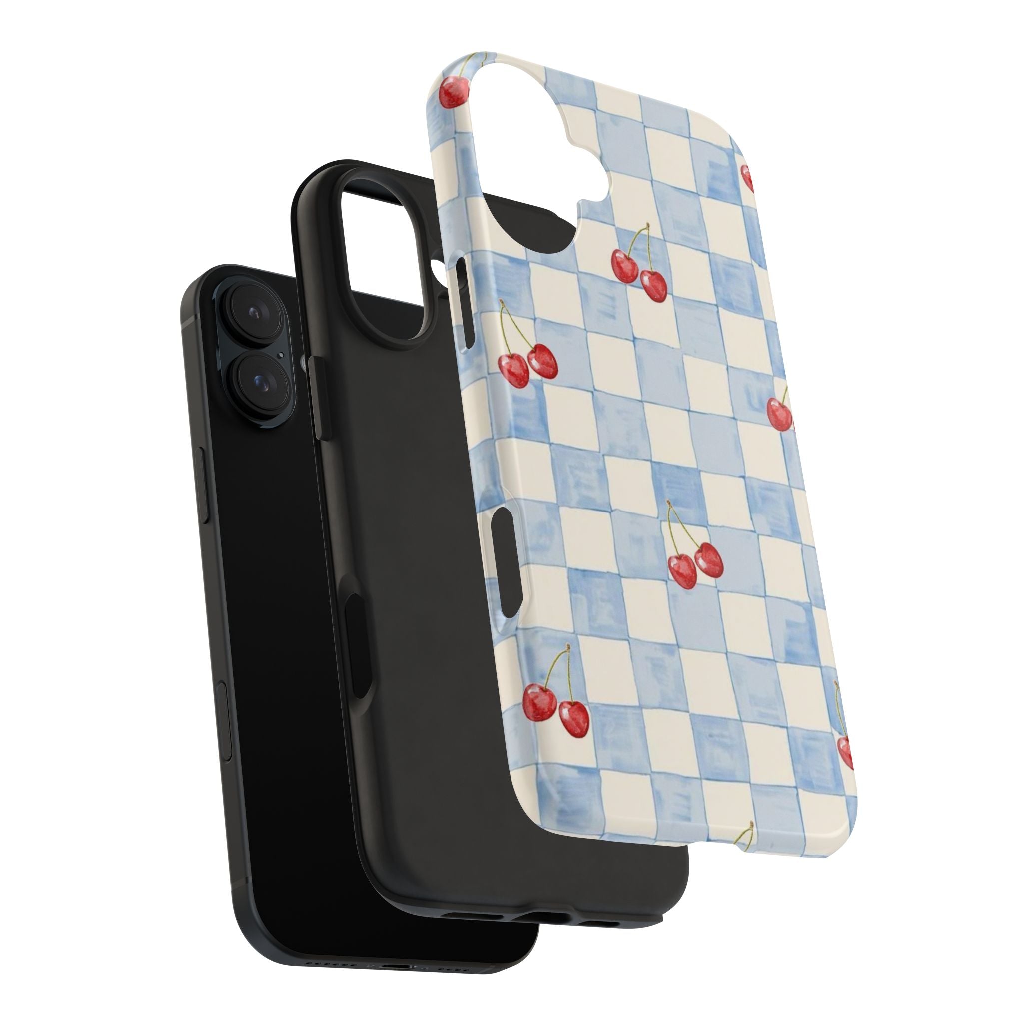 Retro Blue Plaid Cherry Pattern Phone Case