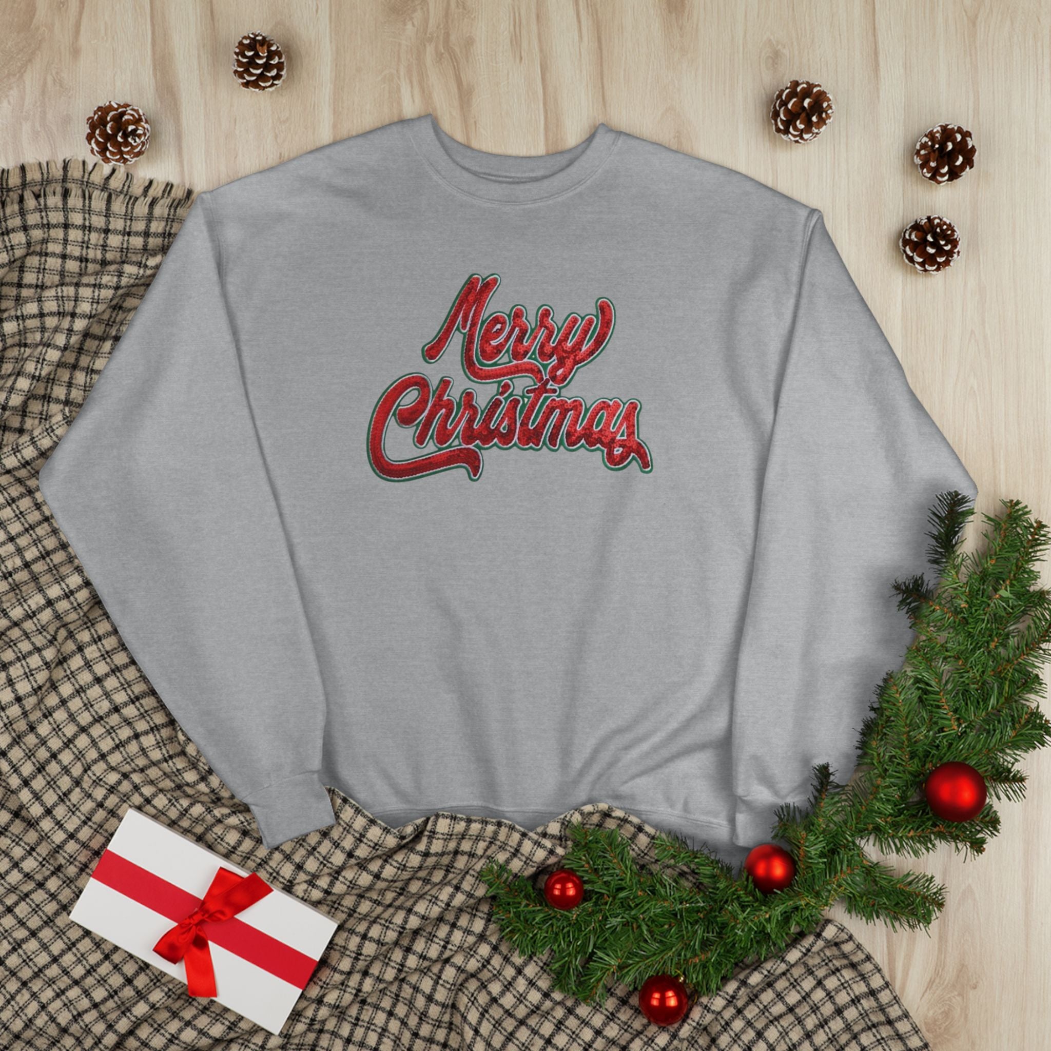Merry Christmas Crewneck Sweatshirt — Retro Sequin Holiday Sweater