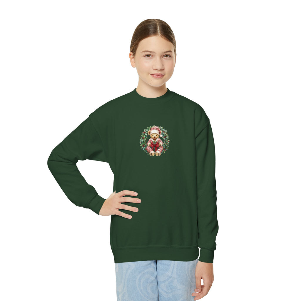 Kids Christmas Crewneck Sweatshirt – Vintage Santa Wreath Design