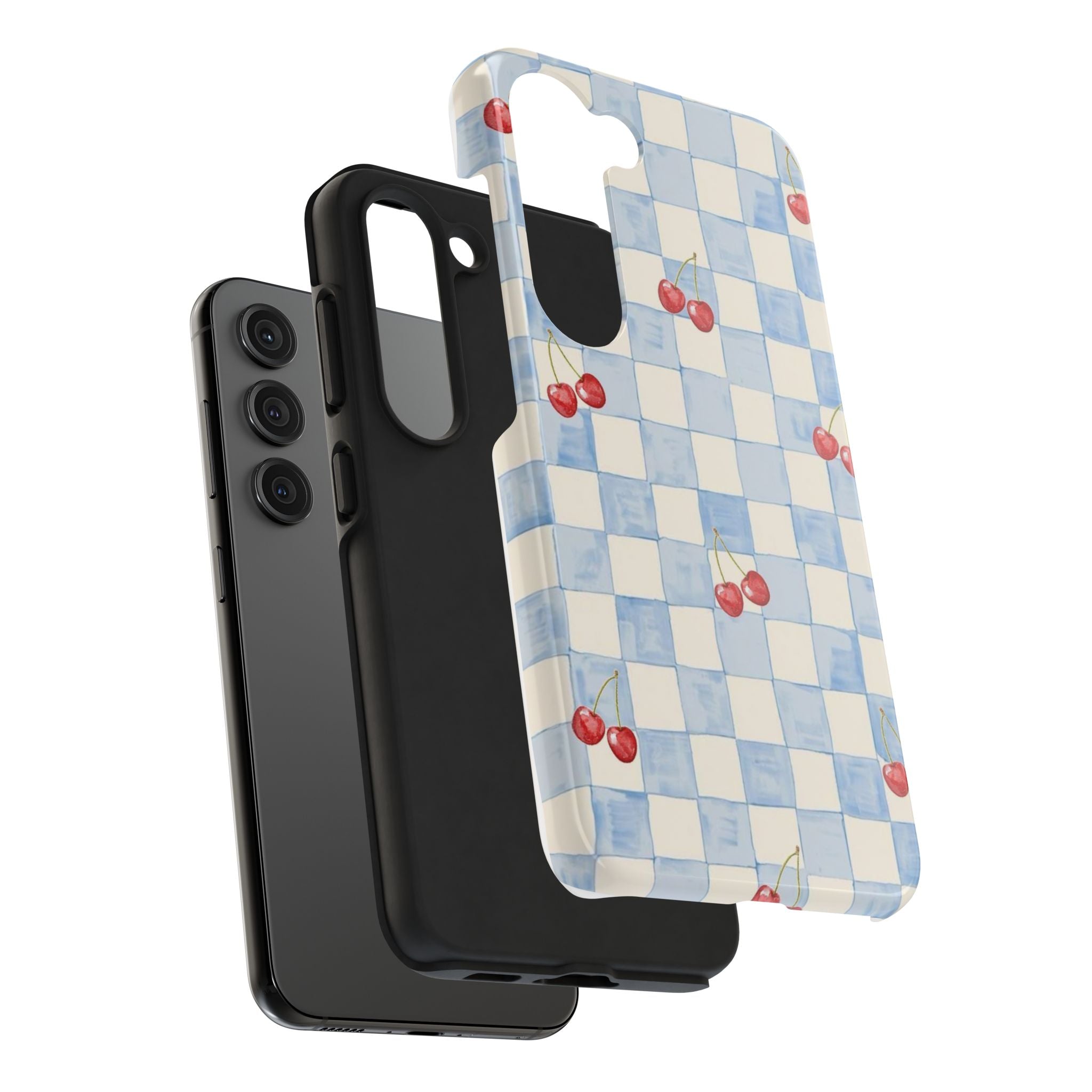 Retro Blue Plaid Cherry Pattern Phone Case