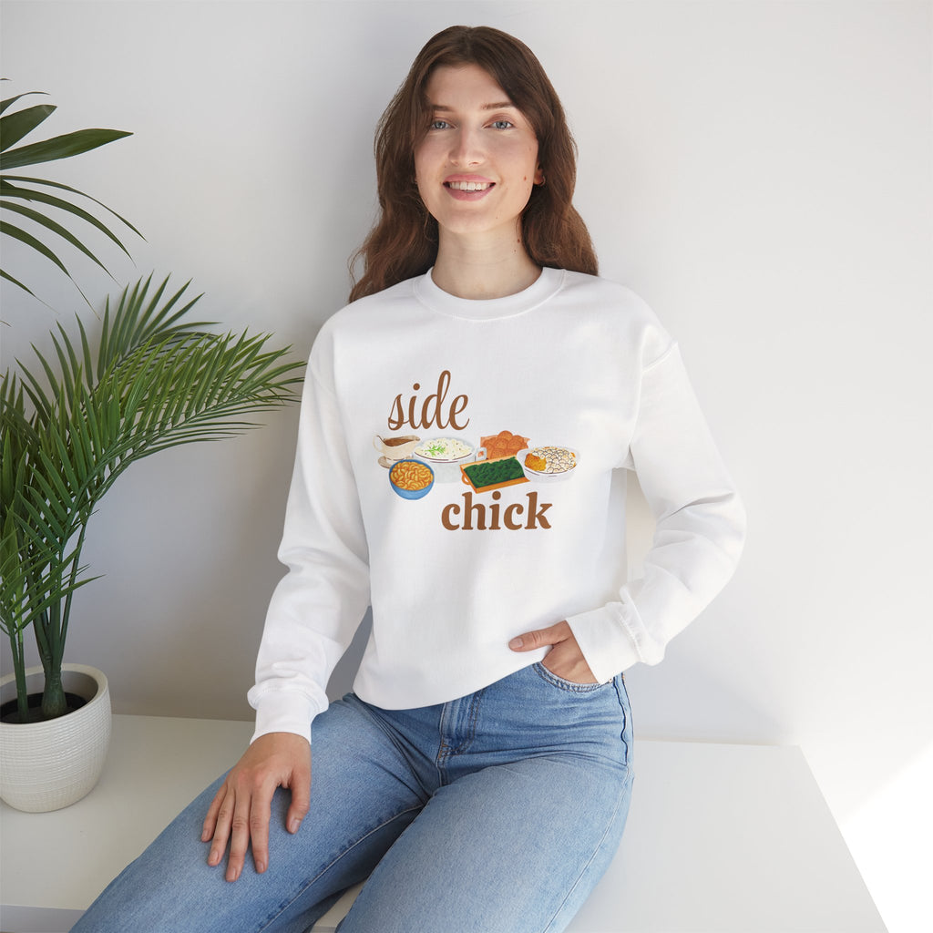 Side Chick Sweatshirt — Funny Foodie Crewneck with Comfort Foods